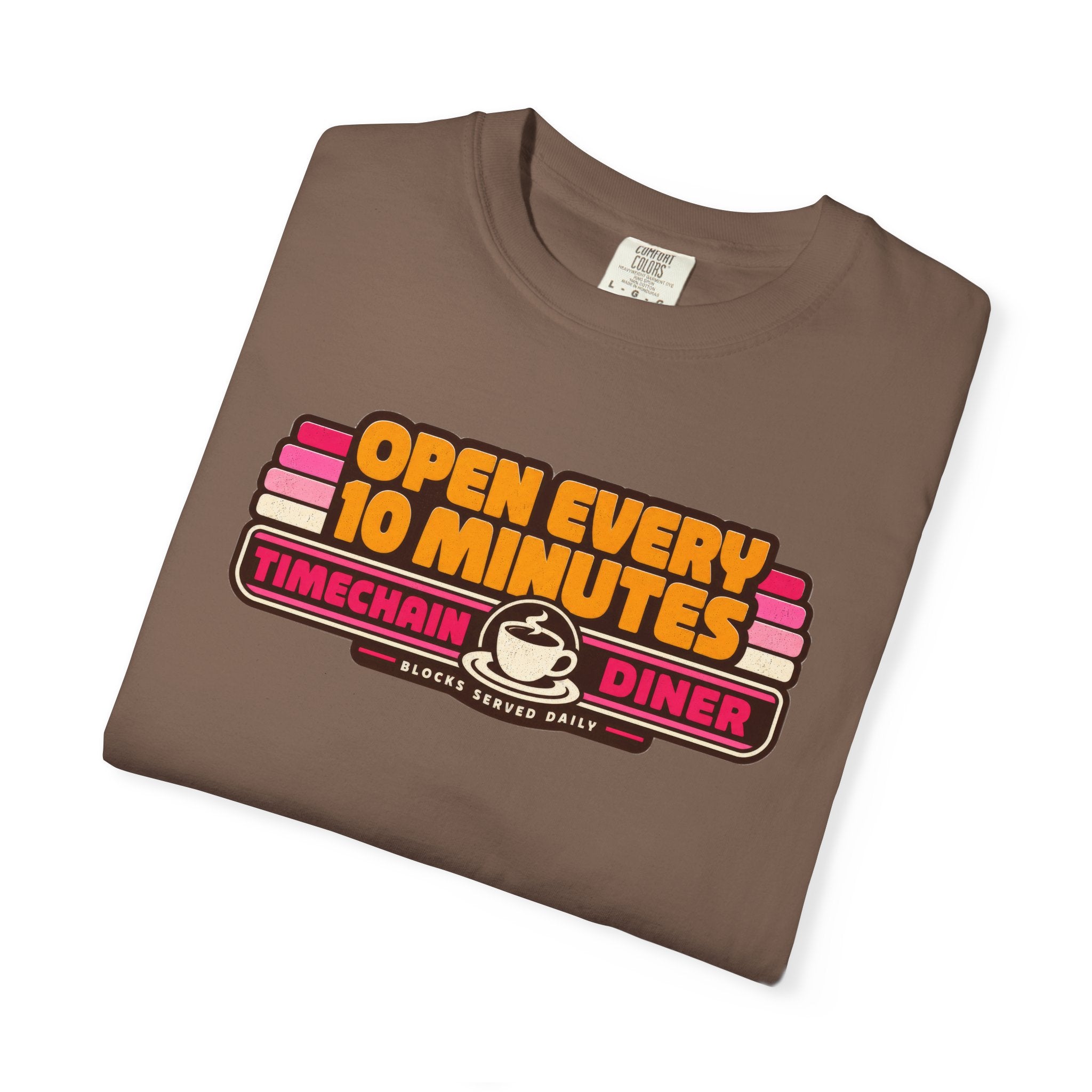 Incognito Heavyweight Open Every 10 Minutes Timechain Diner Tee | Retro Coffee T-Shirt | Comfort Colors 1717