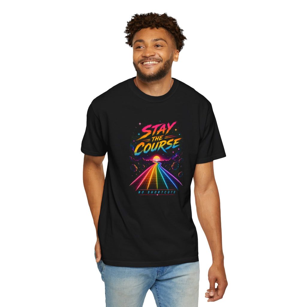 Incognito Heavyweight Stay the Course Retro Rainbow Road Neon T-Shirt | Comfort Colors 1717