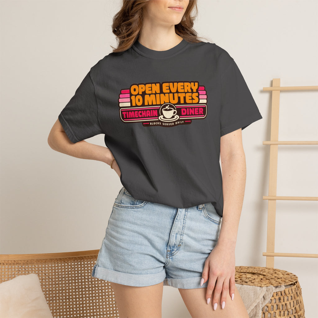 Incognito Heavyweight Open Every 10 Minutes Timechain Diner Tee | Retro Coffee T-Shirt | Comfort Colors 1717