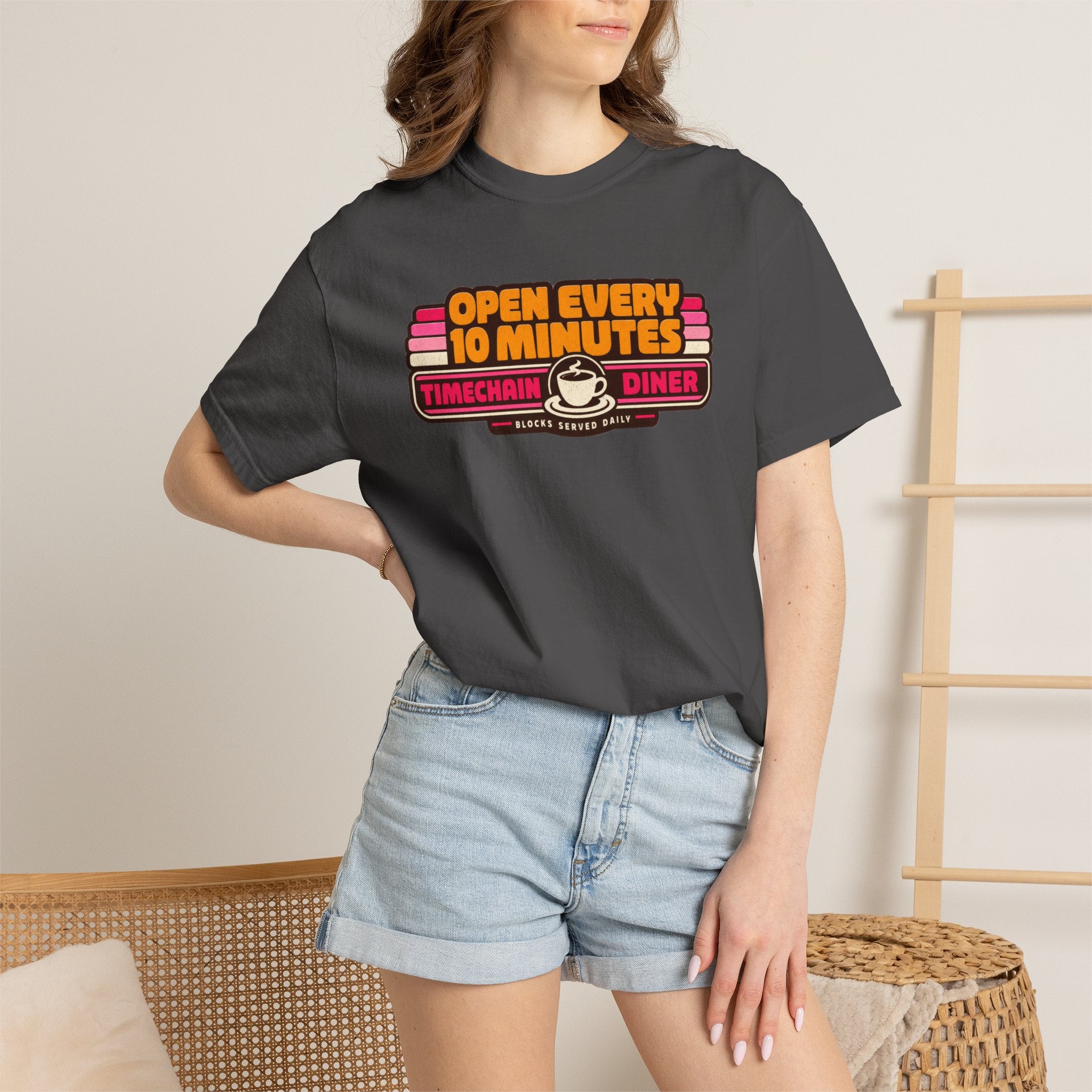 Incognito Heavyweight Open Every 10 Minutes Timechain Diner Tee | Retro Coffee T-Shirt | Comfort Colors 1717