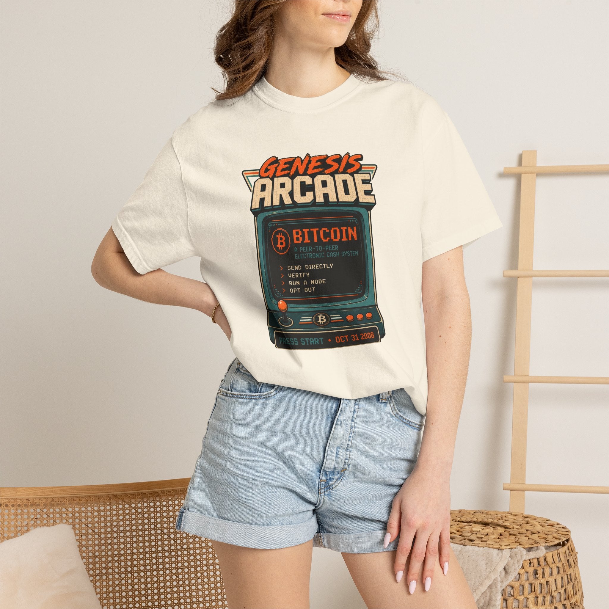 Bitcoin Genesis Block Heavyweight Retro Arcade T-Shirt | "Press Start" Bitcoin Tee | Comfort Colors 1717