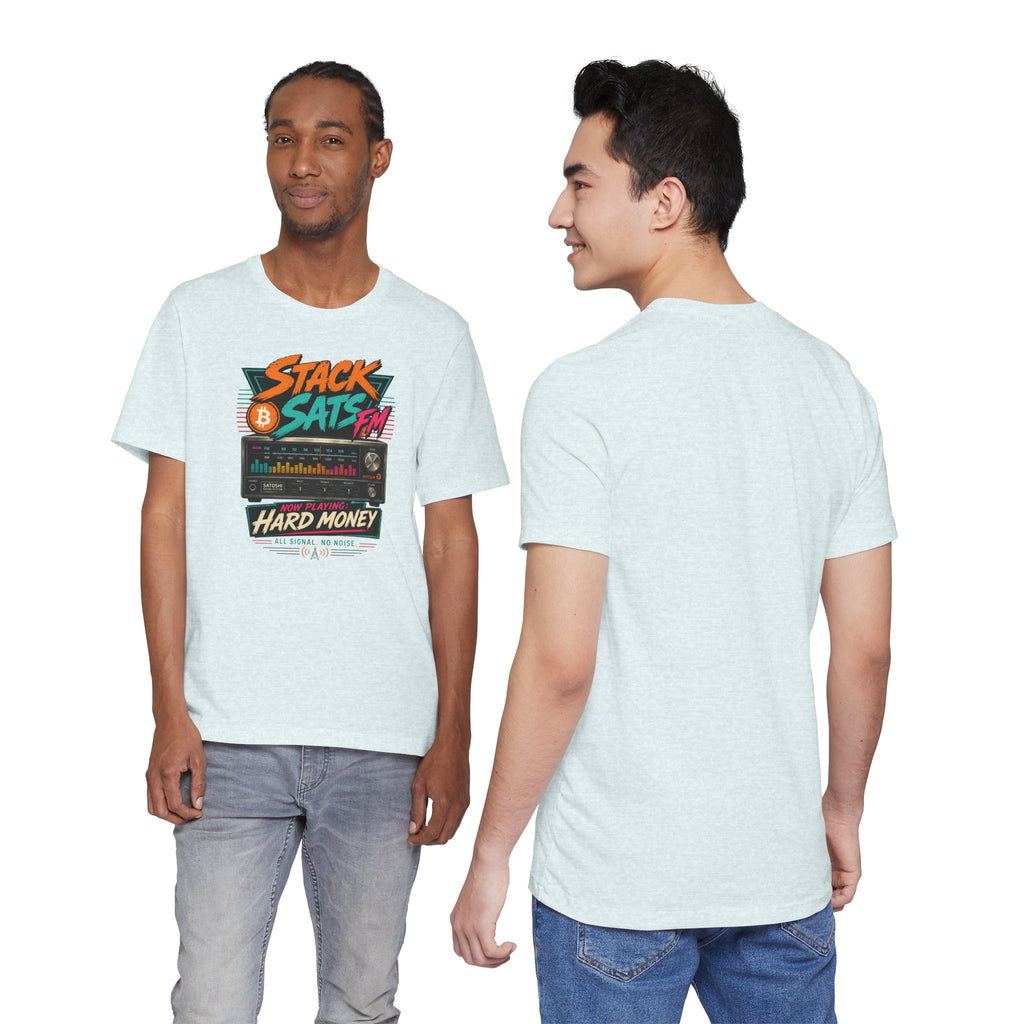 Stack Sats FM Radio cassette graphic T-shirt | Bitcoin hard money 80s retro Tee | Bella Canvas 3001