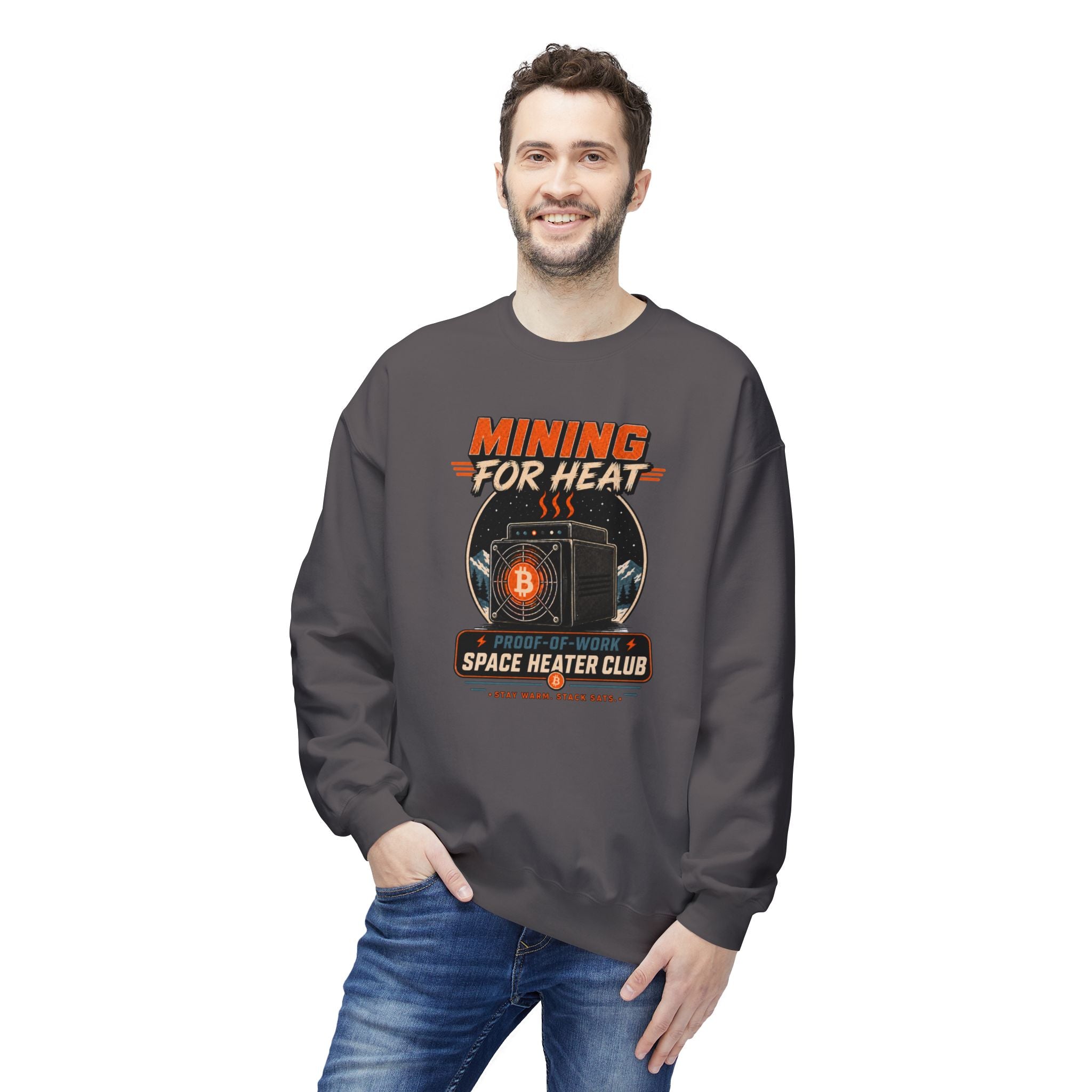 Bitcoin Miner Space Heater Club Sweatshirt | Mining for Heat | Gildan SF000