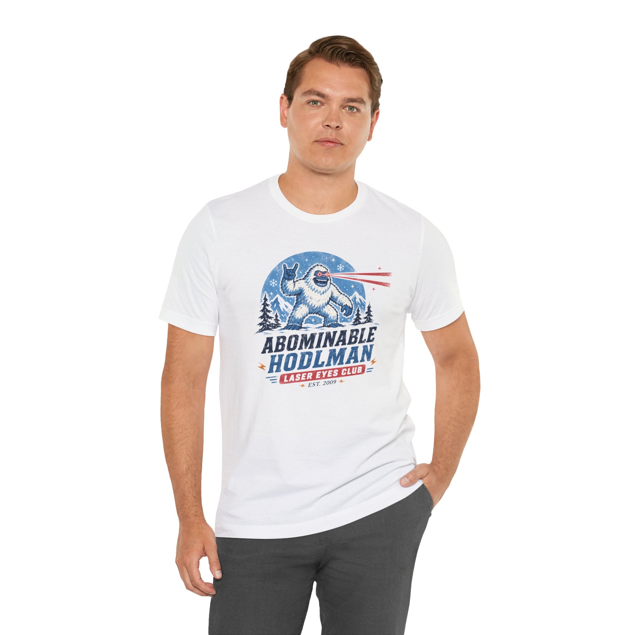 Abominable Hodlman Laser Eyes Club Bitcoin Tee | Yeti Holiday Shirt | Bella Canvas 3001