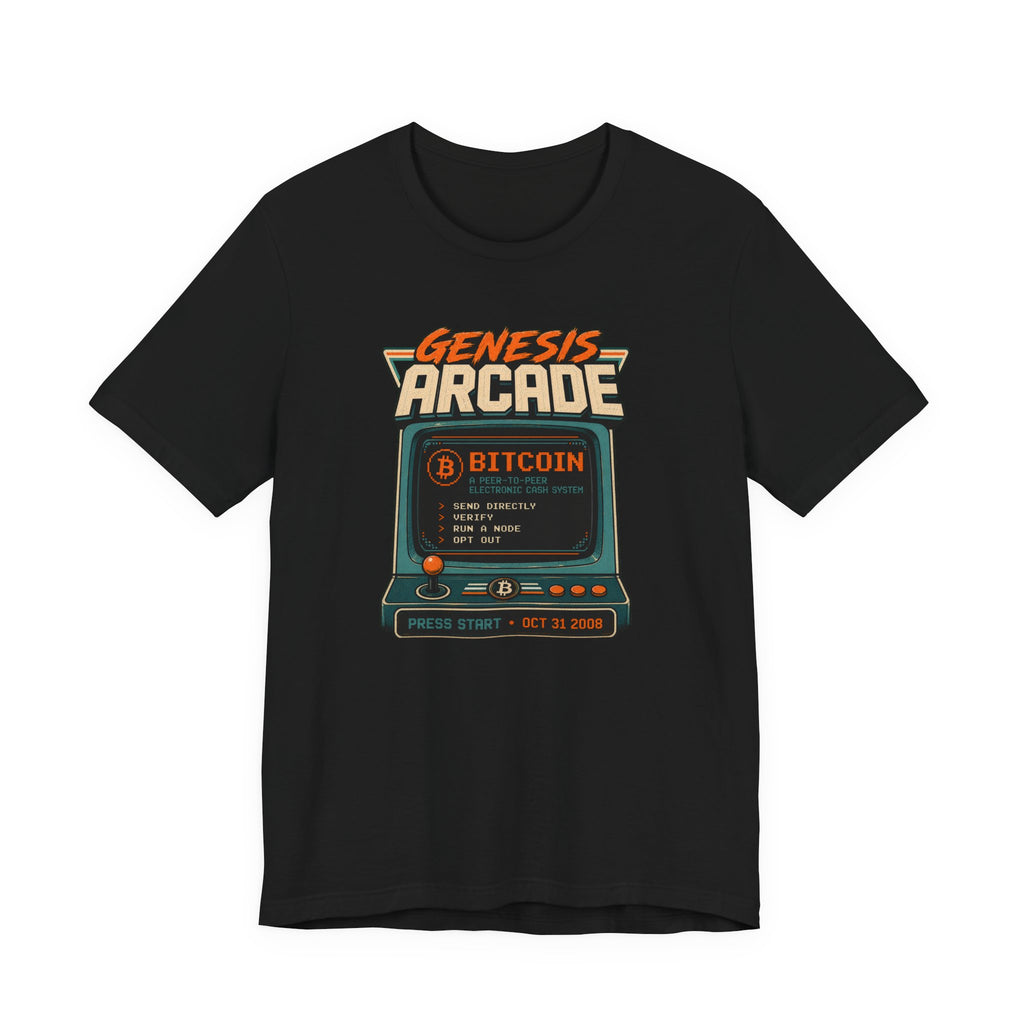 Bitcoin Genesis Block Retro Arcade Press Start T-Shirt | Bella Canvas 3001