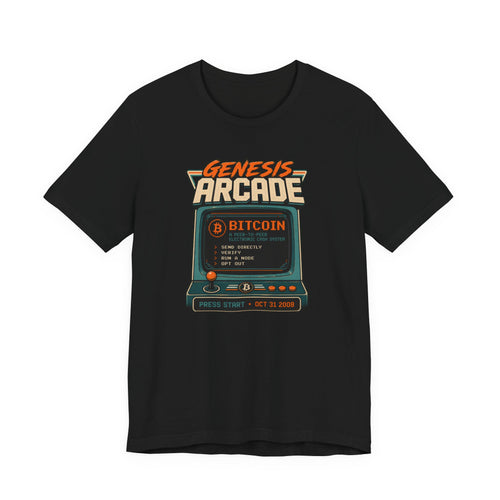 Bitcoin Genesis Block Retro Arcade Press Start T-Shirt | Bella Canvas 3001