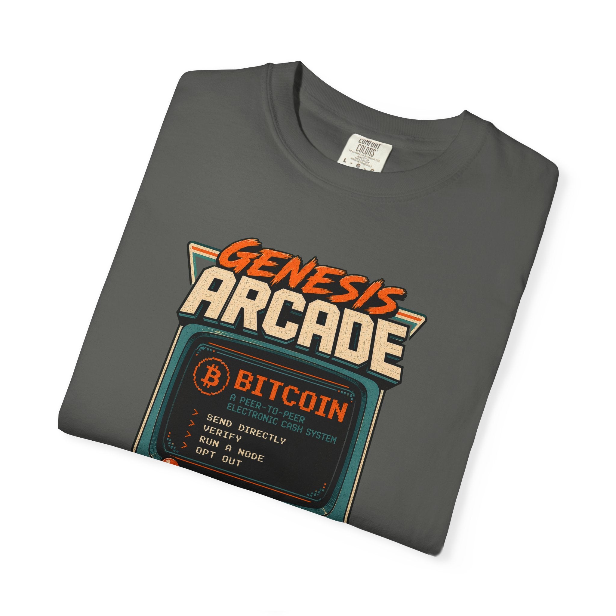 Bitcoin Genesis Block Heavyweight Retro Arcade T-Shirt | "Press Start" Bitcoin Tee | Comfort Colors 1717