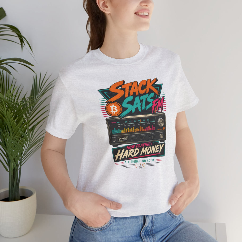 Stack Sats FM Radio cassette graphic T-shirt | Bitcoin hard money 80s retro Tee | Bella Canvas 3001