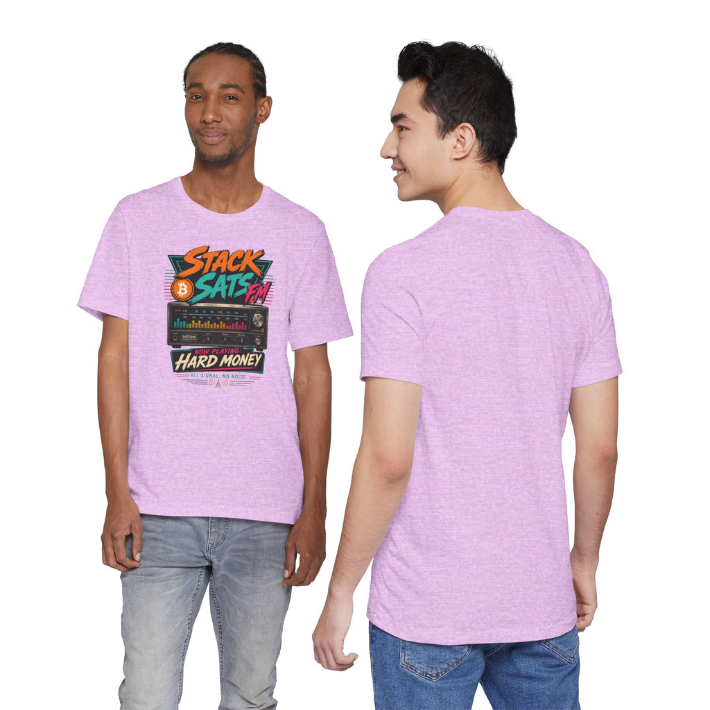 Stack Sats FM Radio cassette graphic T-shirt | Bitcoin hard money 80s retro Tee | Bella Canvas 3001