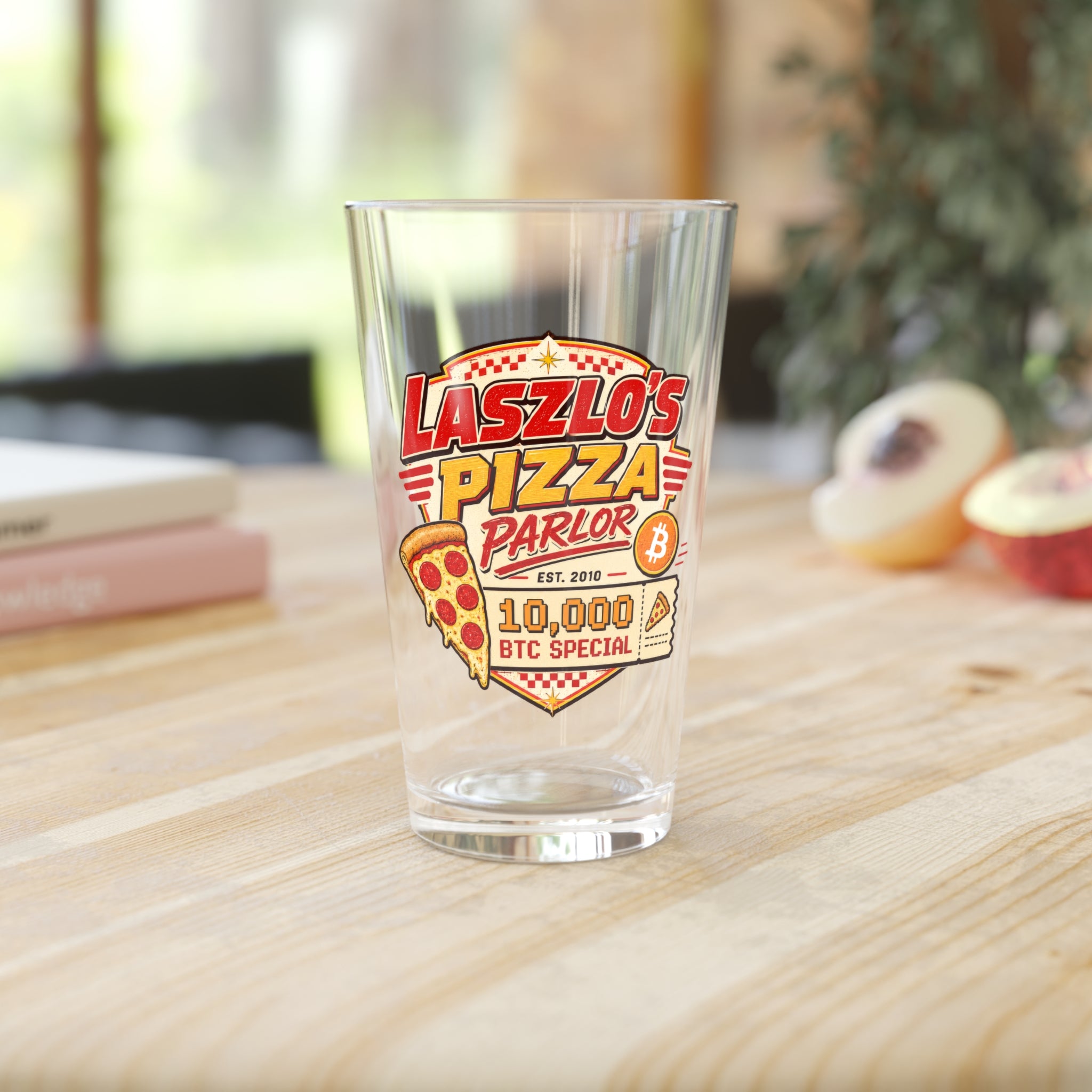 Laszlo's Pizza Parlor logo Pint Glass | Bitcoin Pizza Day | 16oz  glass