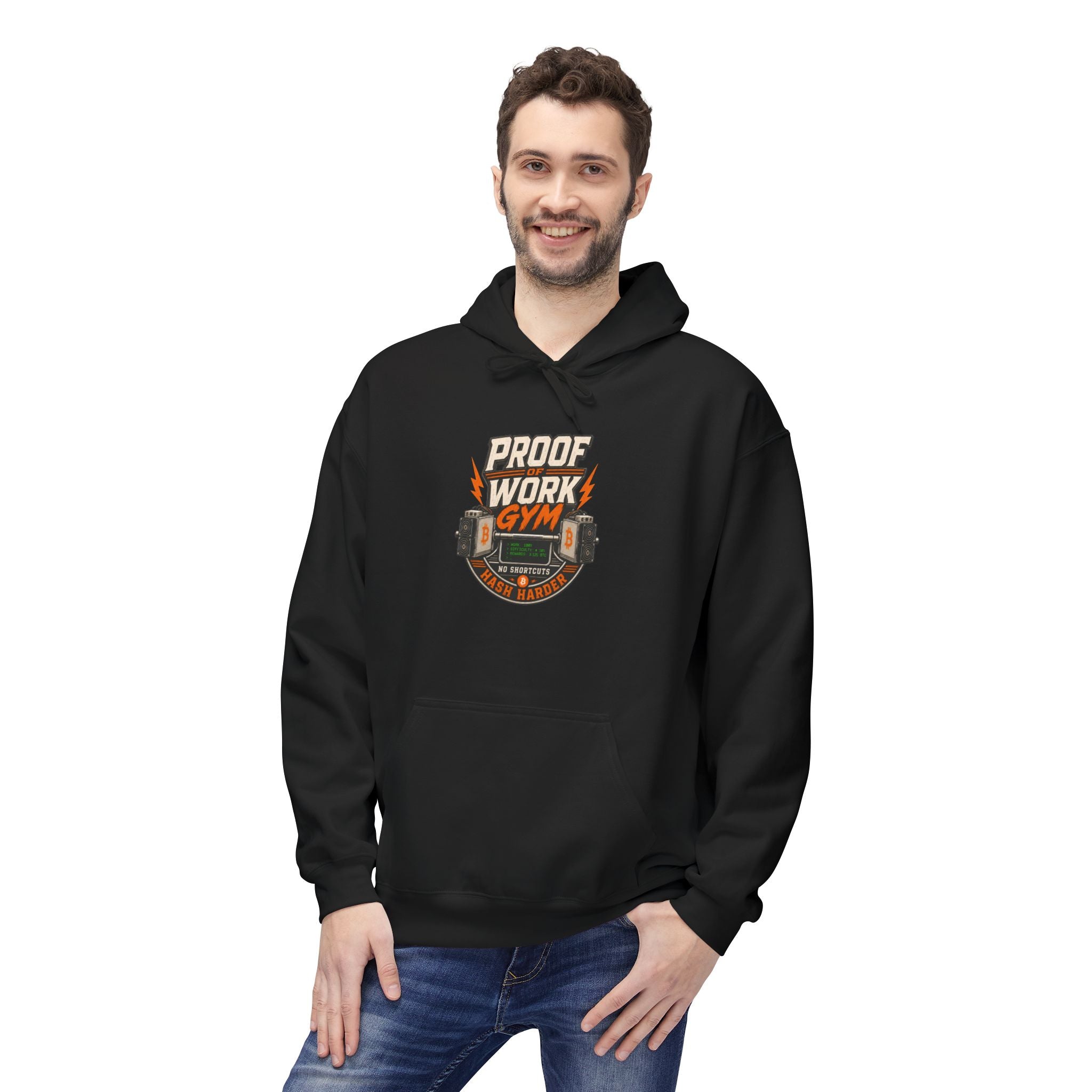 Proof of Work Bitcoin Mining Gym Hoodie | Weightlifting barbell vintage emblem, Train Hard, Hash Harder Pullover