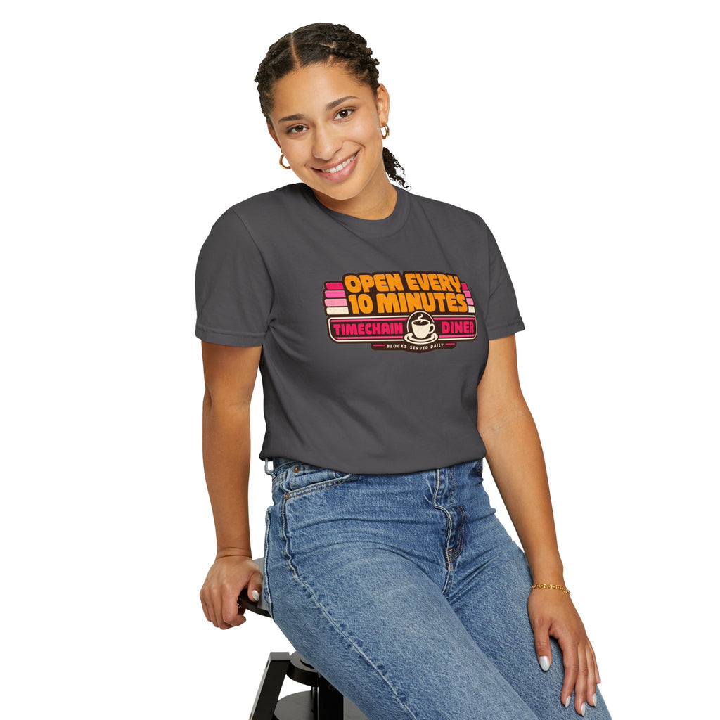 Incognito Heavyweight Open Every 10 Minutes Timechain Diner Tee | Retro Coffee T-Shirt | Comfort Colors 1717