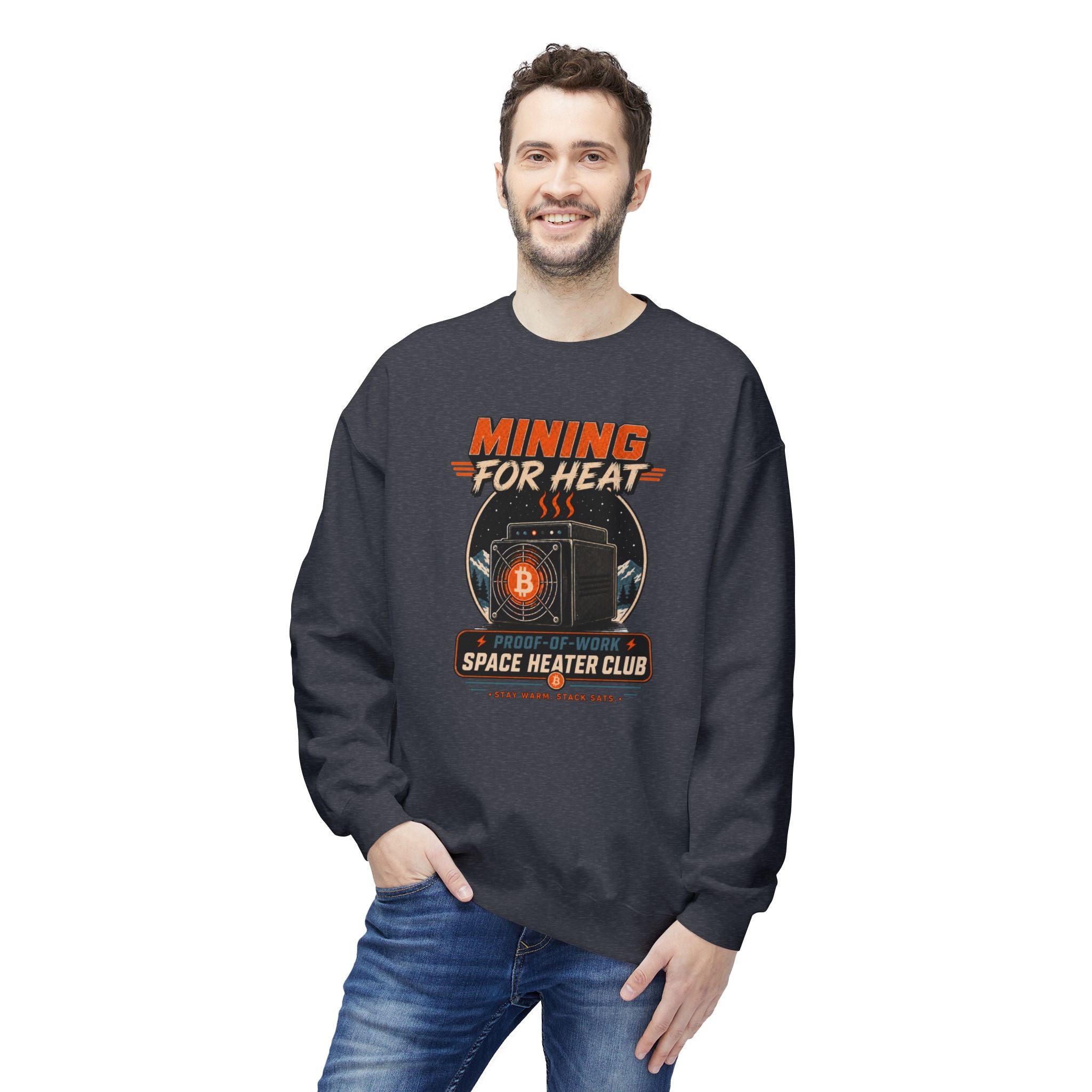 Bitcoin Miner Space Heater Club Sweatshirt | Mining for Heat | Gildan SF000