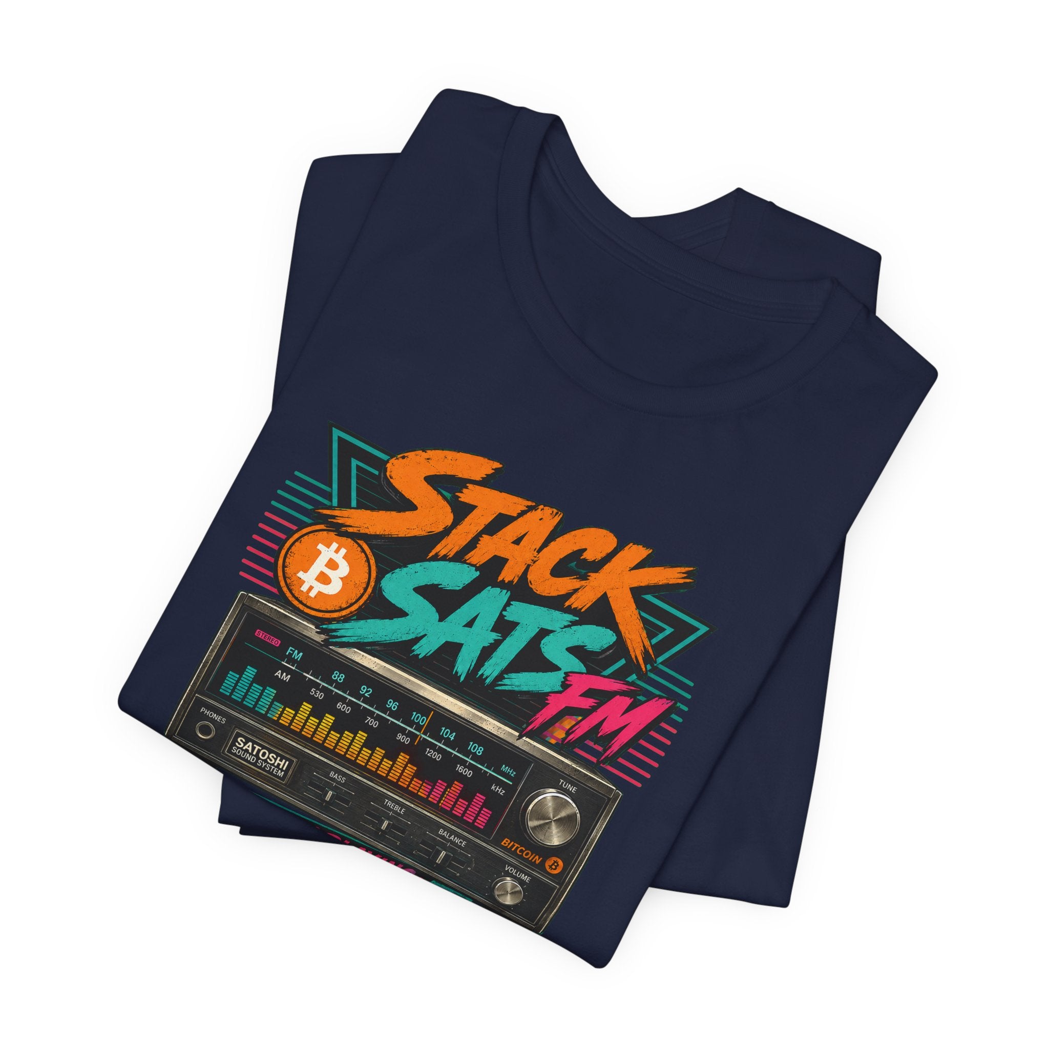 Stack Sats FM Radio cassette graphic T-shirt | Bitcoin hard money 80s retro Tee | Bella Canvas 3001