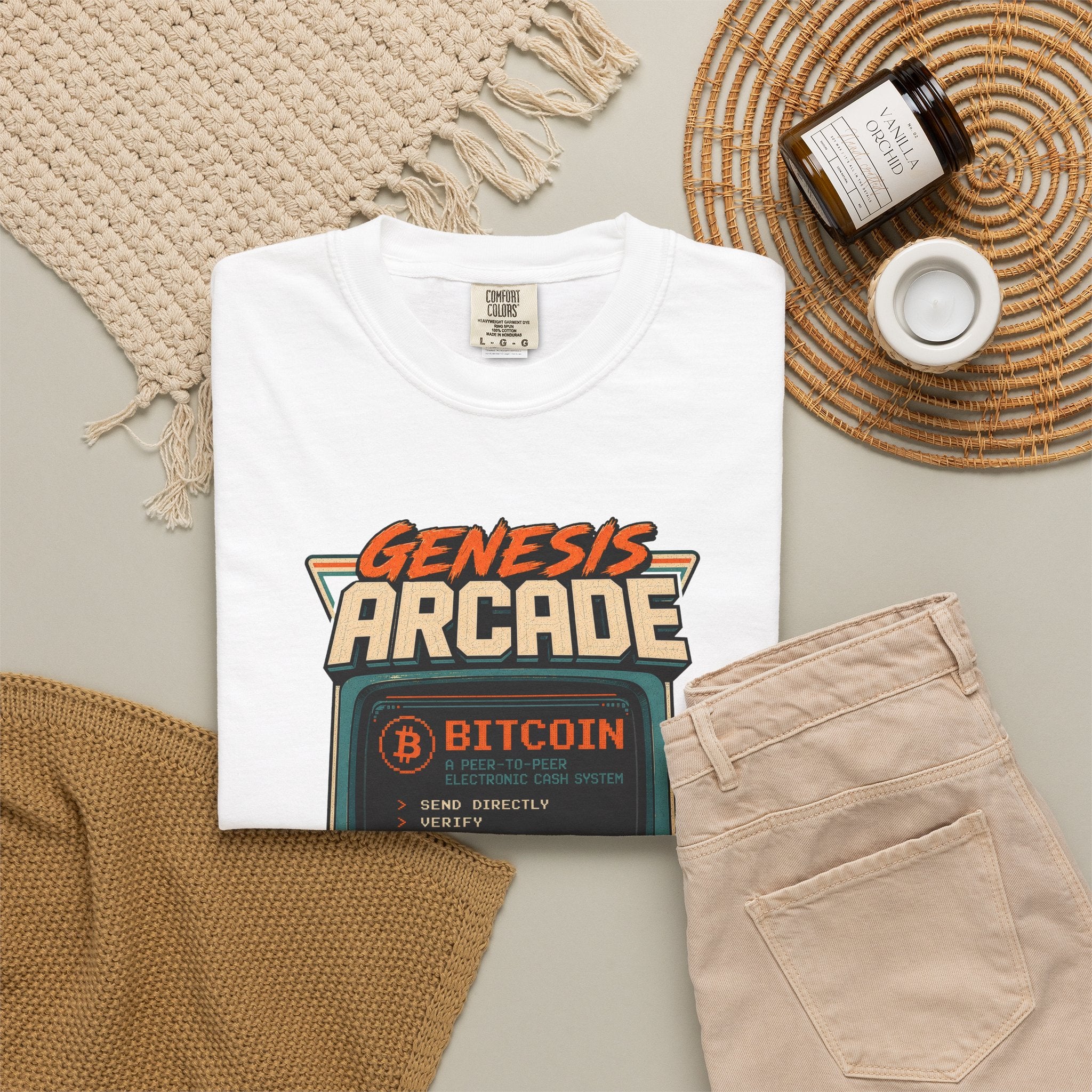 Bitcoin Genesis Block Heavyweight Retro Arcade T-Shirt | "Press Start" Bitcoin Tee | Comfort Colors 1717