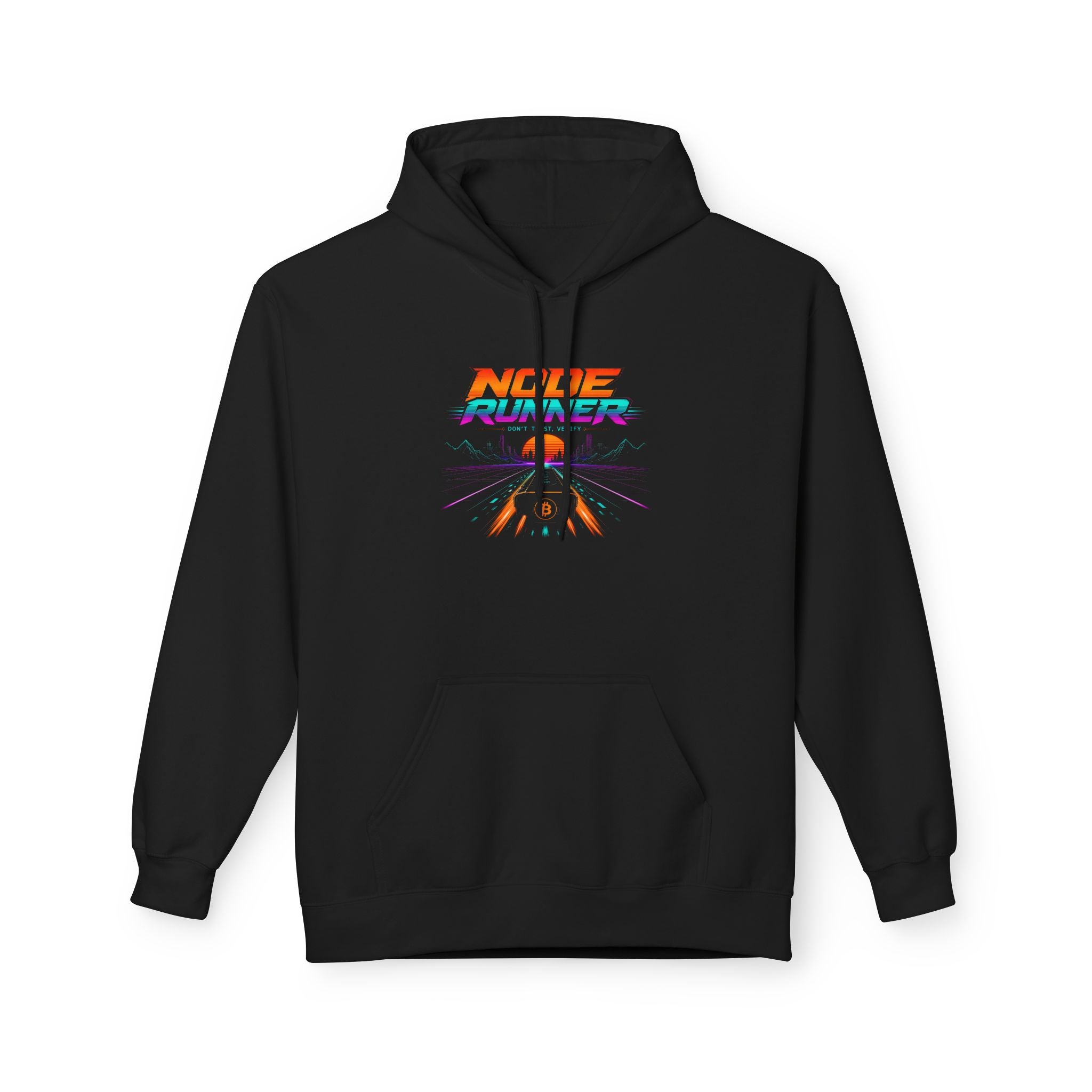 Node Runner retro cyberpunk hoodie | Bitcoin neon synthwave design pullover