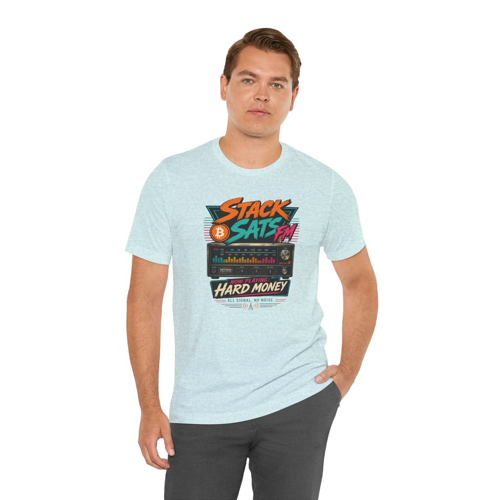 Stack Sats FM Radio cassette graphic T-shirt | Bitcoin hard money 80s retro Tee | Bella Canvas 3001