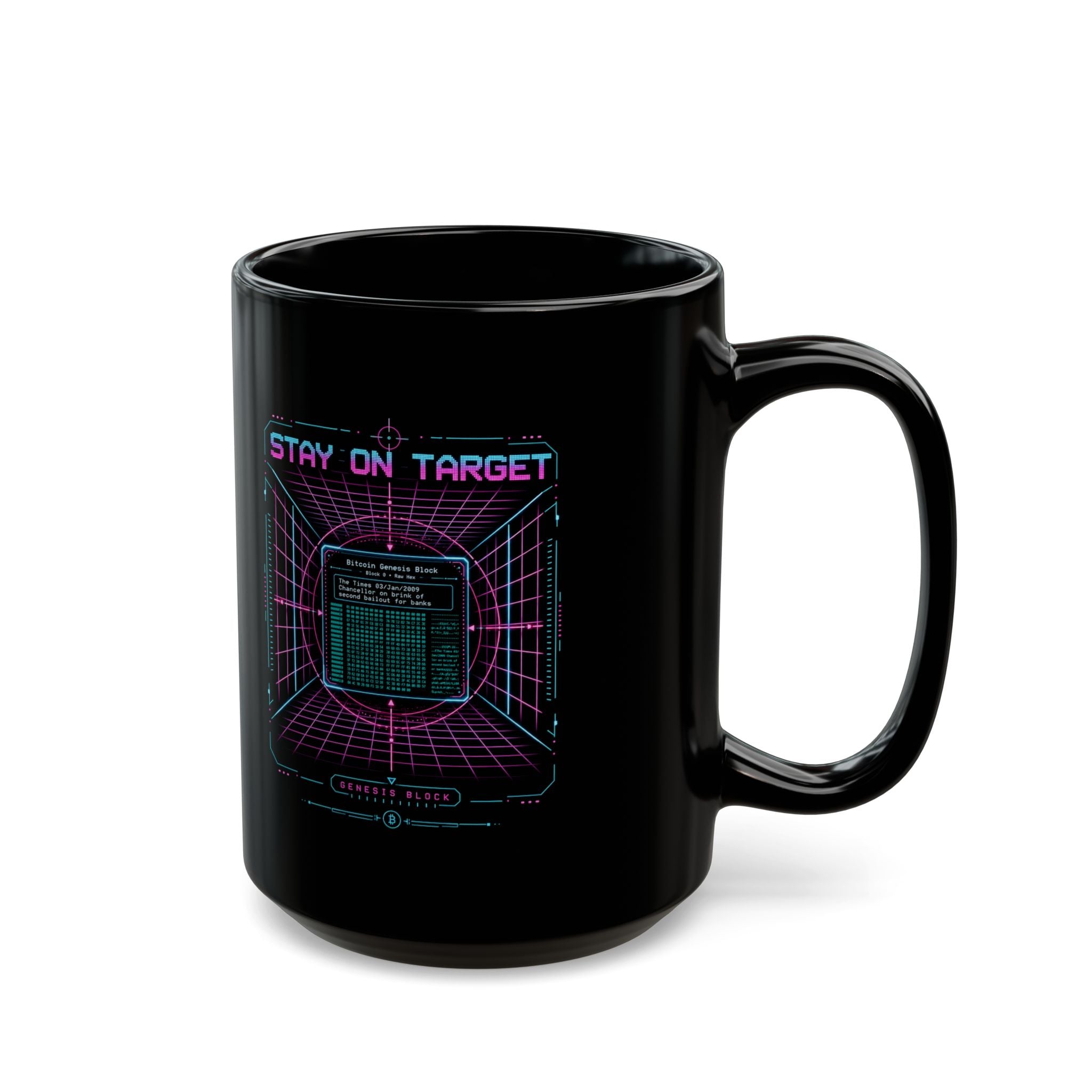 Stay On Target Retro Bitcoin Genesis Block Mug 11oz and 15oz