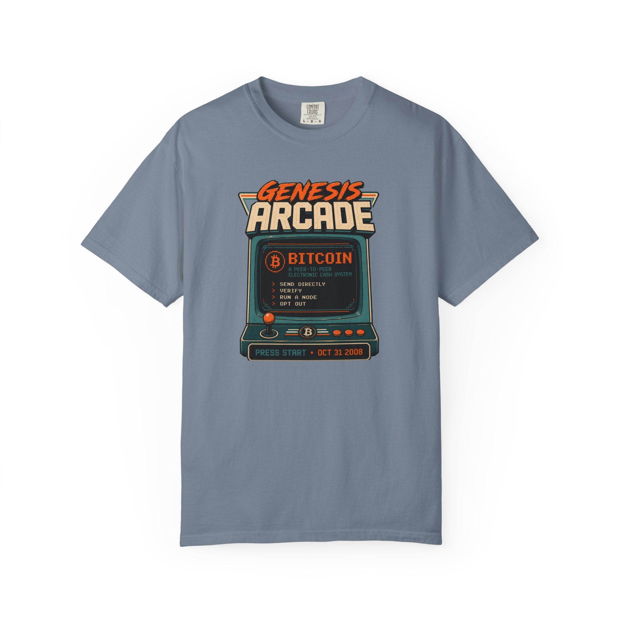 Bitcoin Genesis Block Heavyweight Retro Arcade T-Shirt | "Press Start" Bitcoin Tee | Comfort Colors 1717