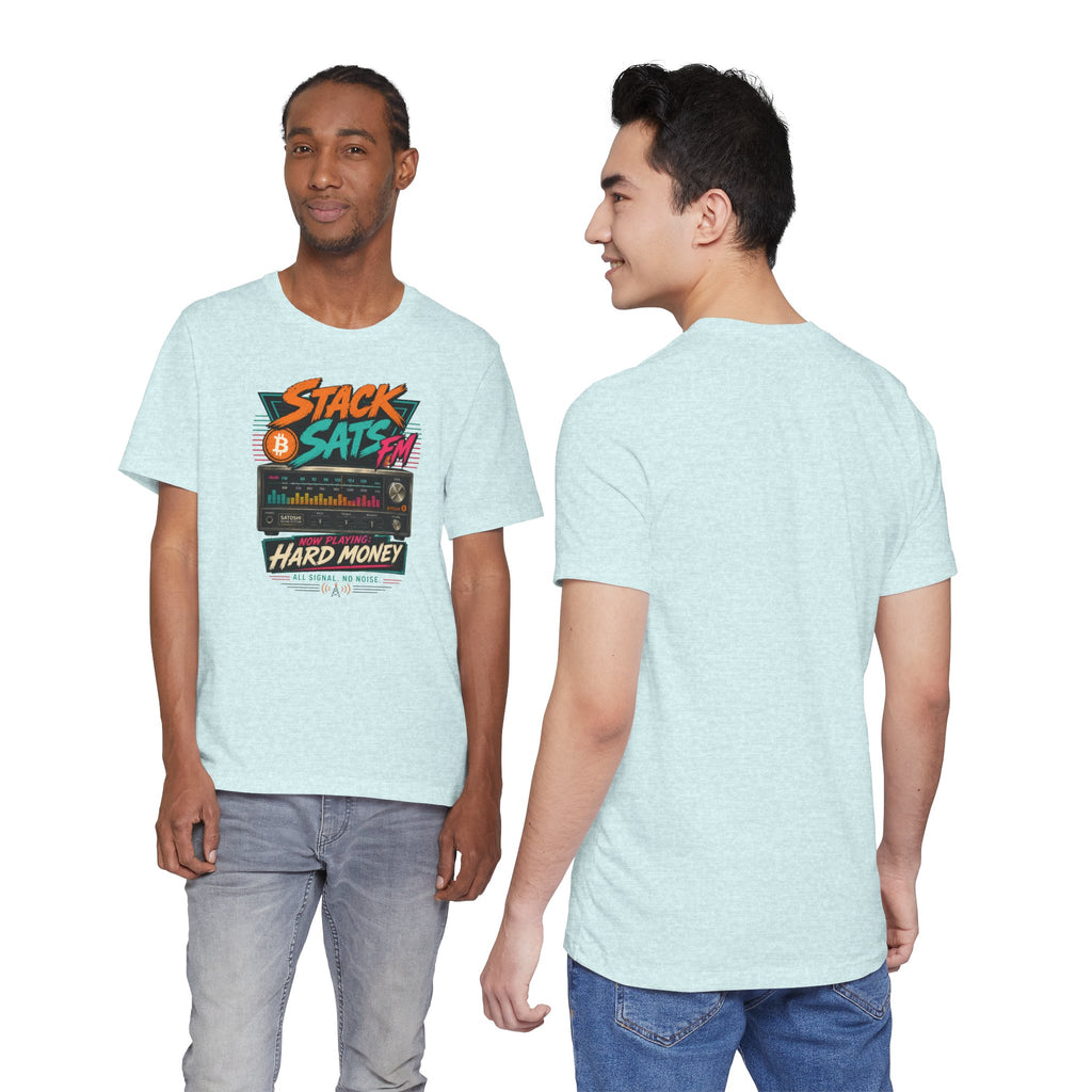 Stack Sats FM Radio cassette graphic T-shirt | Bitcoin hard money 80s retro Tee | Bella Canvas 3001