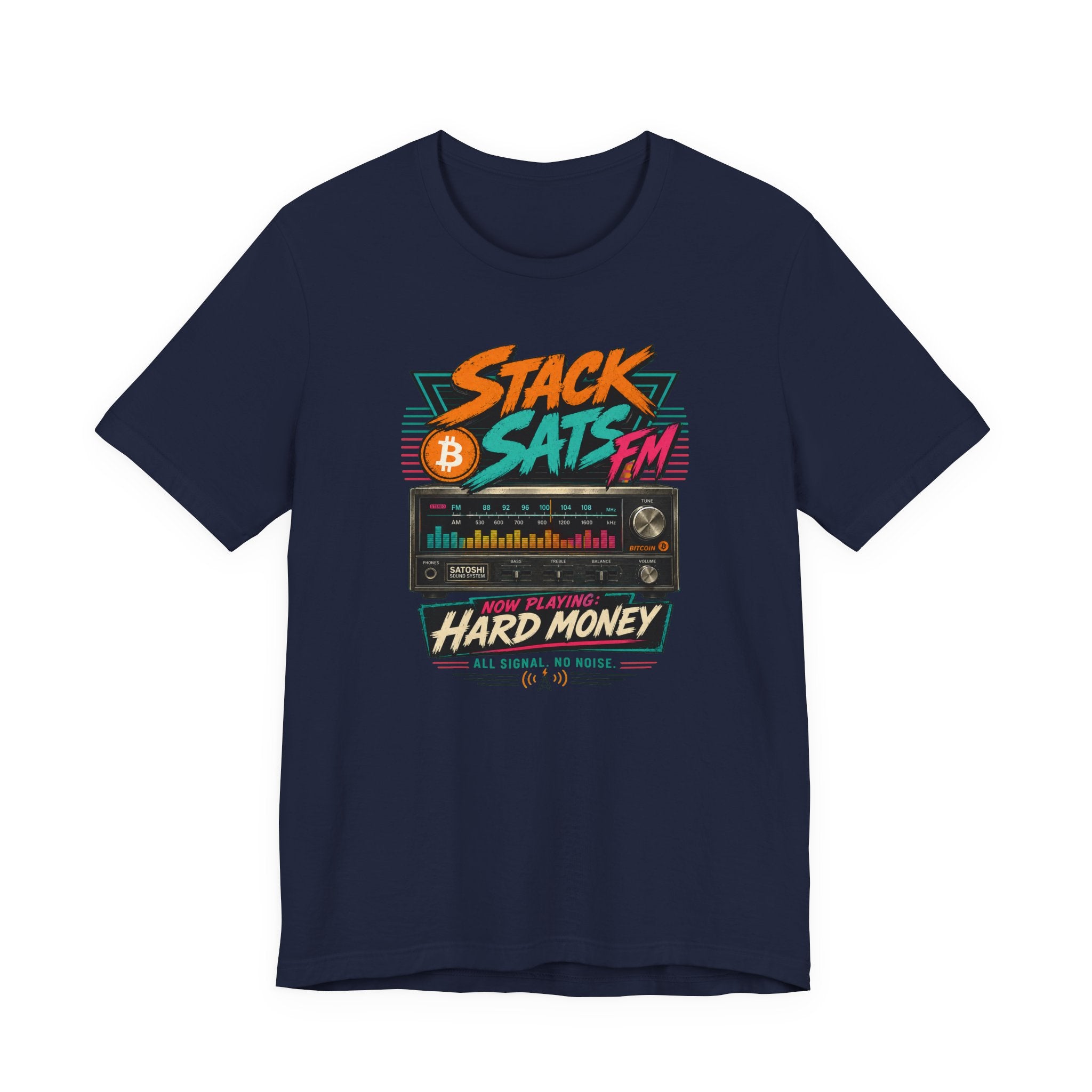 Stack Sats FM Radio cassette graphic T-shirt | Bitcoin hard money 80s retro Tee | Bella Canvas 3001