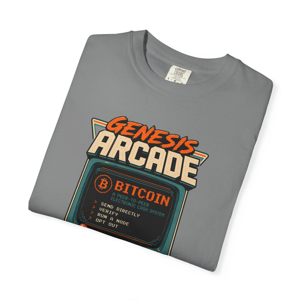 Bitcoin Genesis Block Heavyweight Retro Arcade T-Shirt | "Press Start" Bitcoin Tee | Comfort Colors 1717