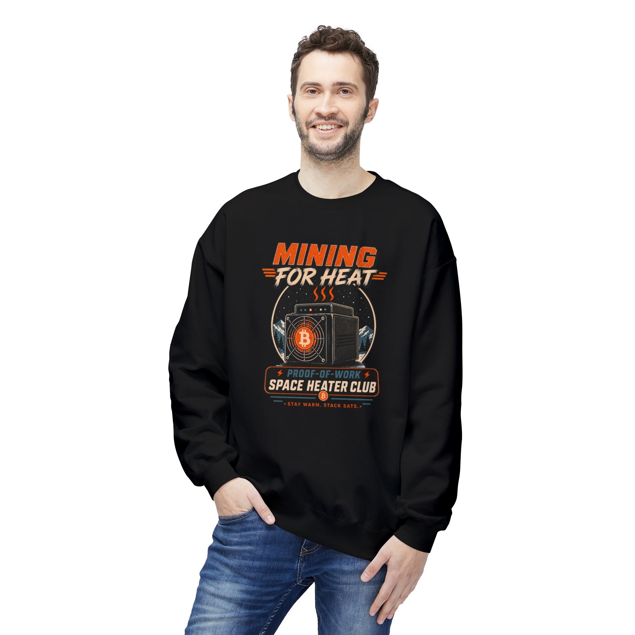 Bitcoin Miner Space Heater Club Sweatshirt | Mining for Heat | Gildan SF000