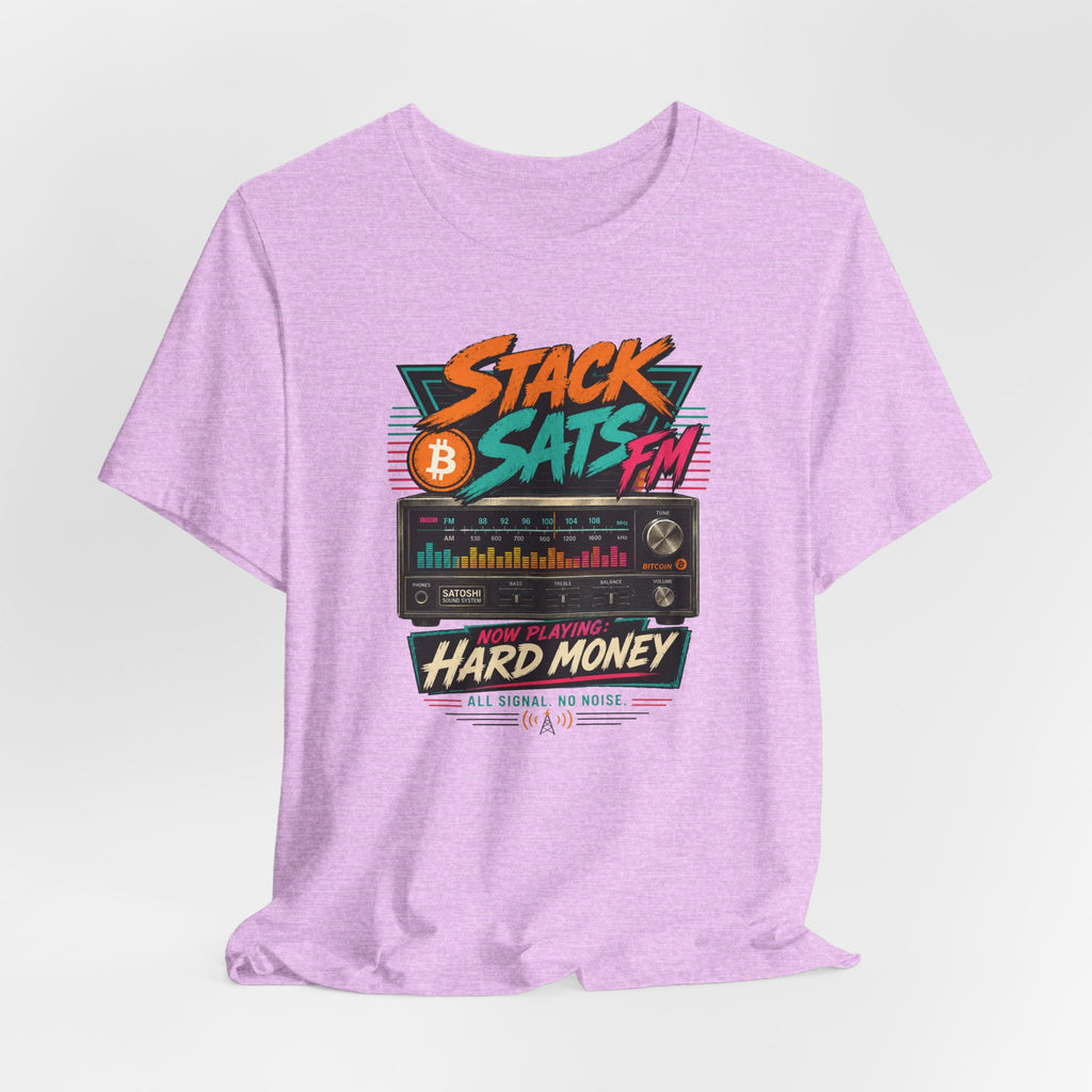 Stack Sats FM Radio cassette graphic T-shirt | Bitcoin hard money 80s retro Tee | Bella Canvas 3001
