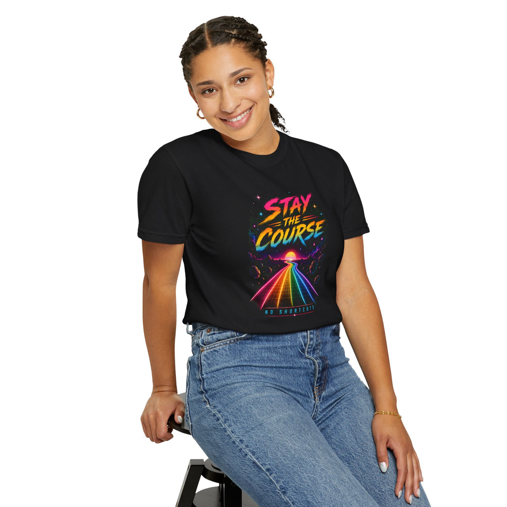 Incognito Heavyweight Stay the Course Retro Rainbow Road Neon T-Shirt | Comfort Colors 1717