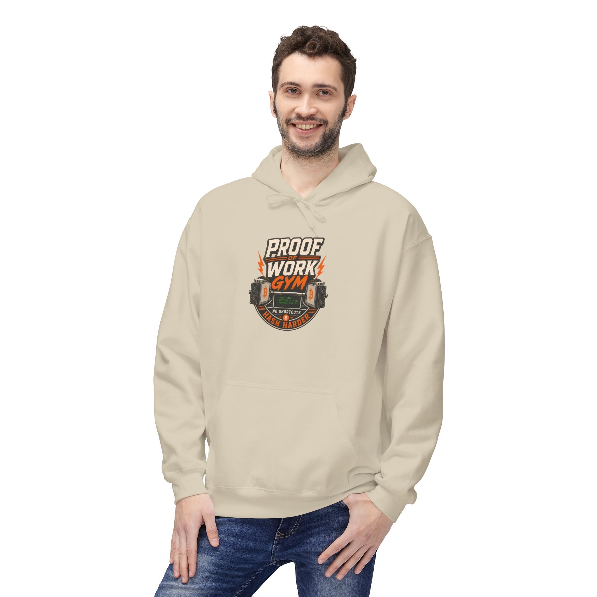 Proof of Work Bitcoin Mining Gym Hoodie | Weightlifting barbell vintage emblem, Train Hard, Hash Harder Pullover