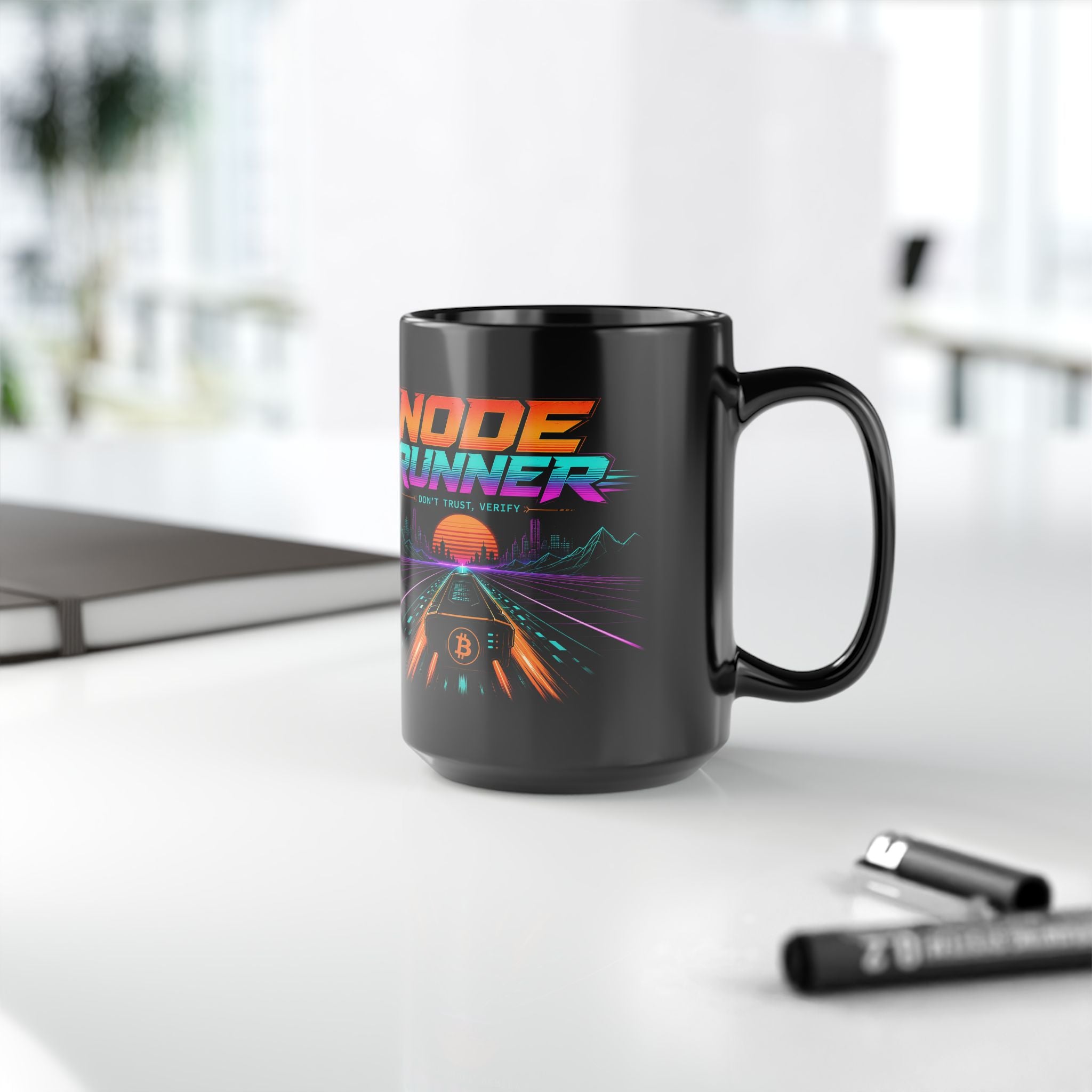 Node Runner Retro Cyberroad Mug | Bitcoin Neon 80s Synthwave 11oz and 15oz