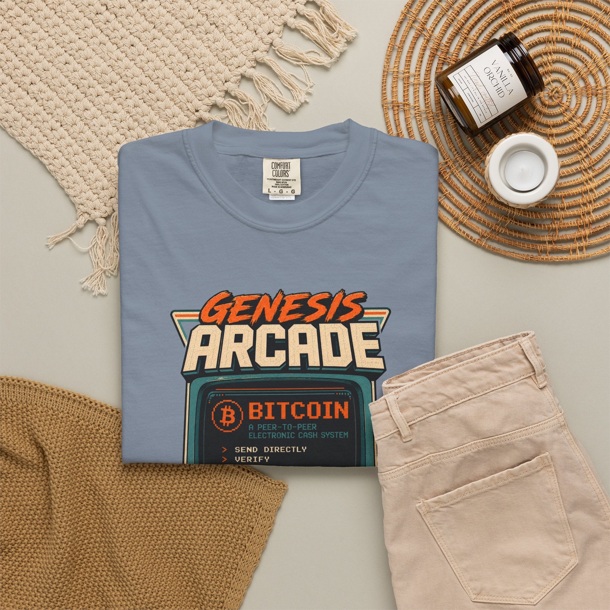 Bitcoin Genesis Block Heavyweight Retro Arcade T-Shirt | "Press Start" Bitcoin Tee | Comfort Colors 1717