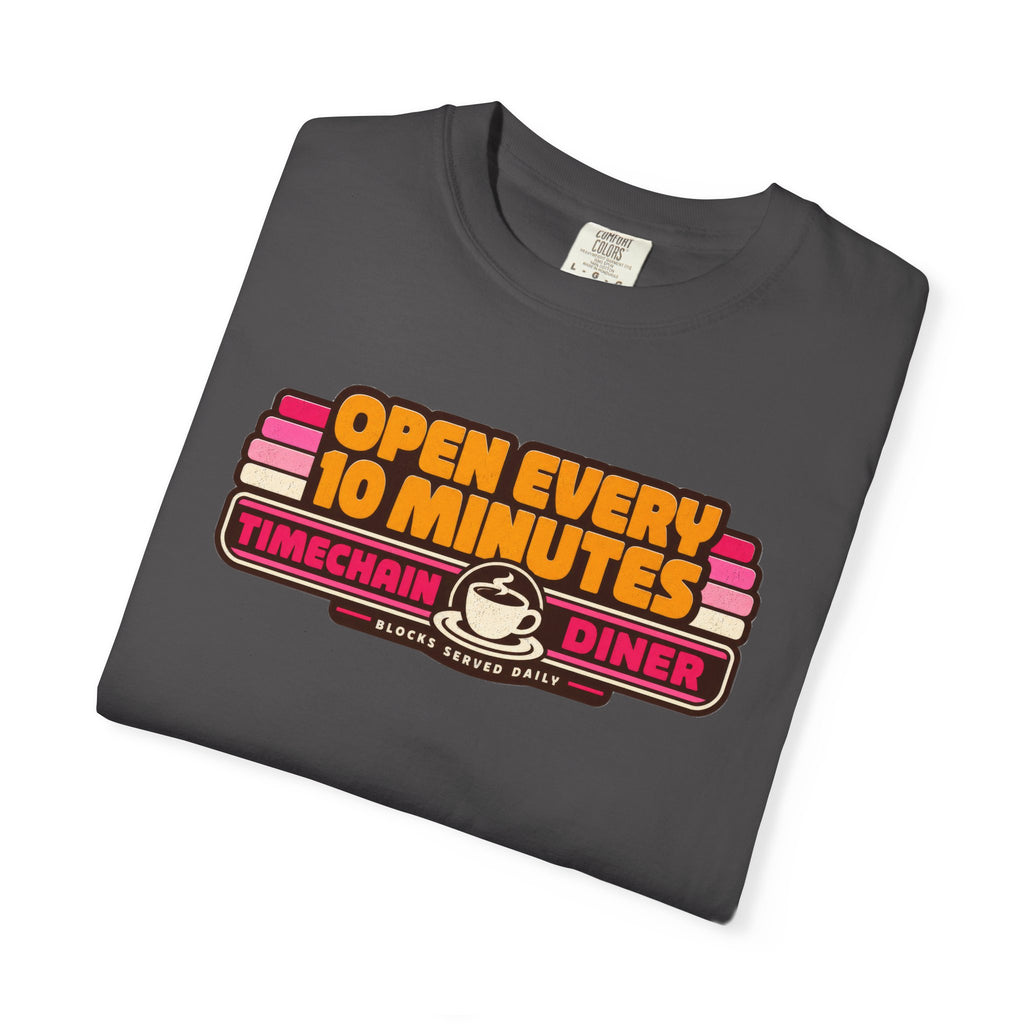 Incognito Heavyweight Open Every 10 Minutes Timechain Diner Tee | Retro Coffee T-Shirt | Comfort Colors 1717