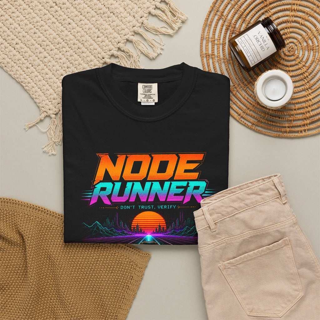Node Runner Heavyweight Bitcoin T-Shirt | 80s  Retro Synthwave Aesthetic | Comfort Colors 1717