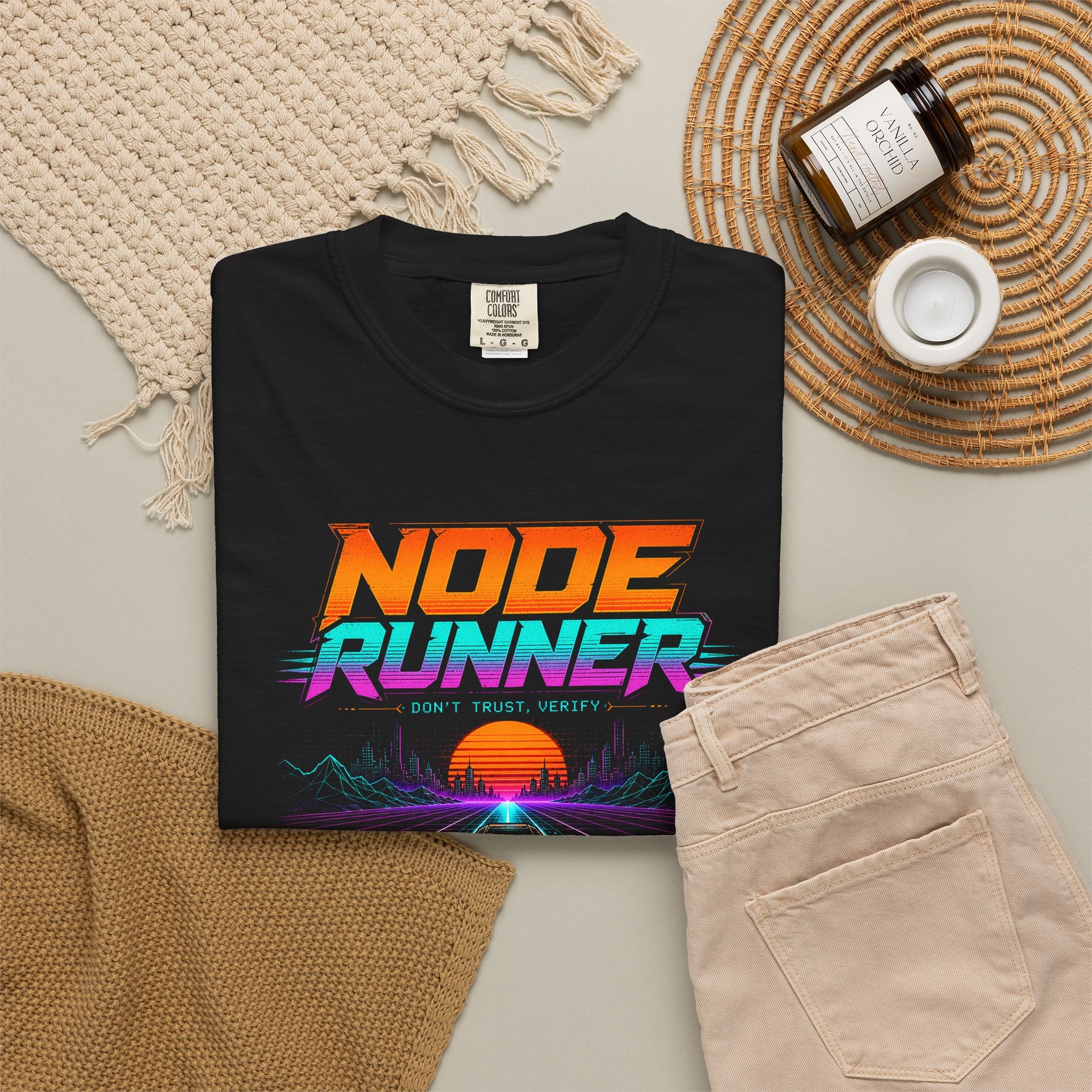Node Runner Heavyweight Bitcoin T-Shirt | 80s  Retro Synthwave Aesthetic | Comfort Colors 1717