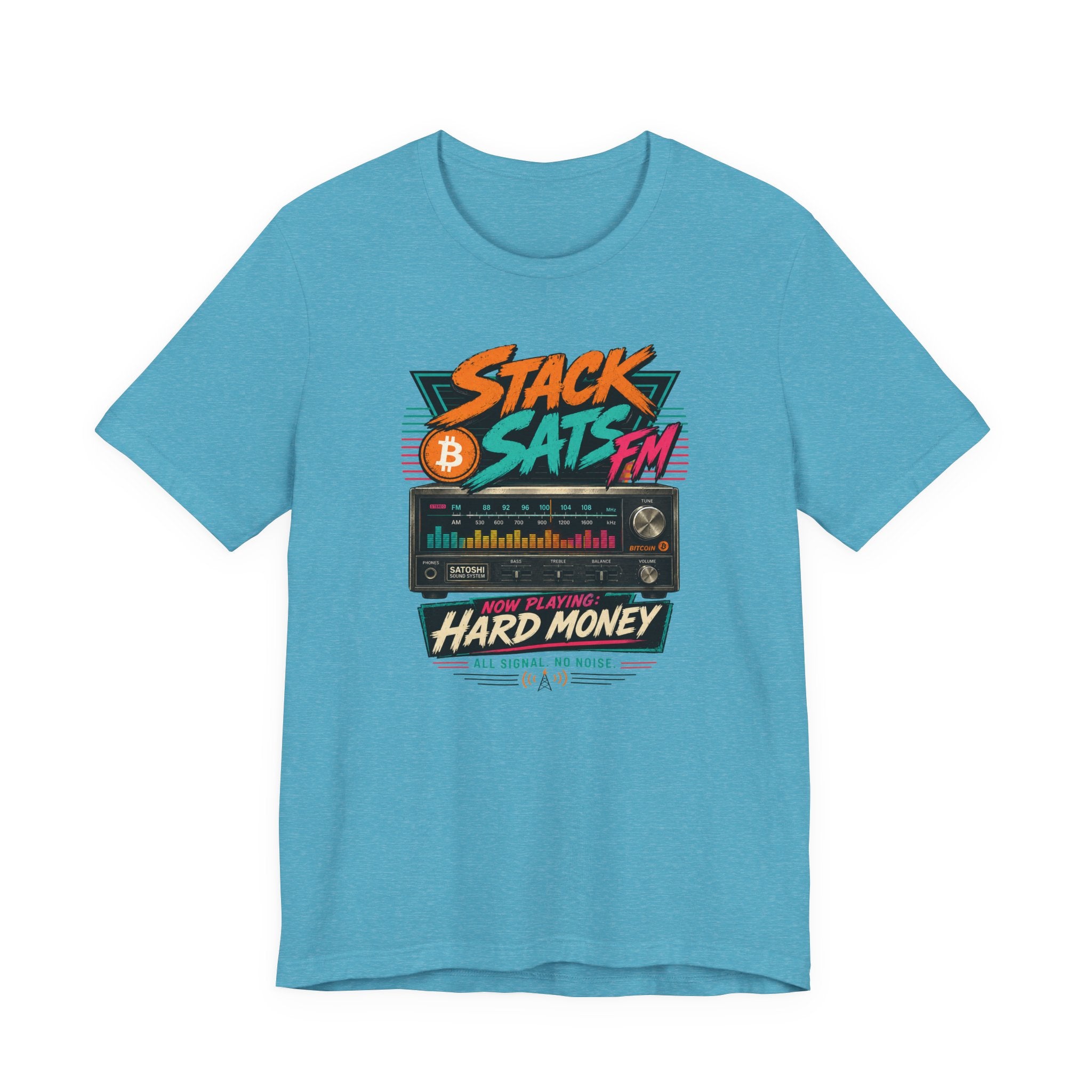 Stack Sats FM Radio cassette graphic T-shirt | Bitcoin hard money 80s retro Tee | Bella Canvas 3001