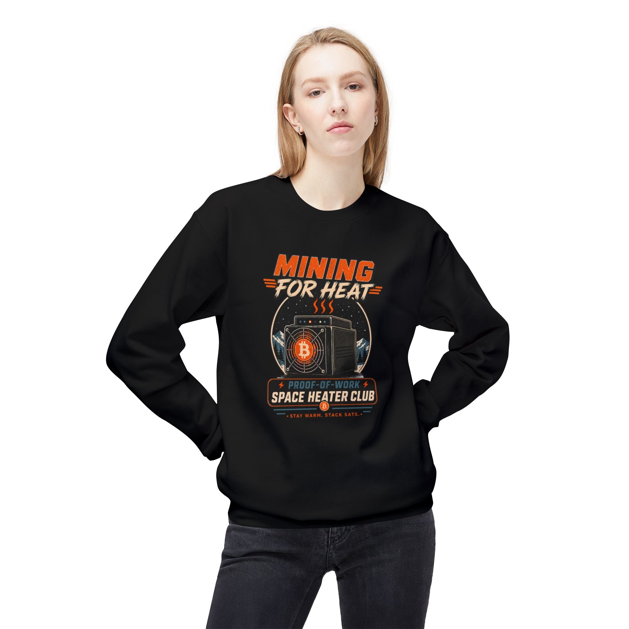 Bitcoin Miner Space Heater Club Sweatshirt | Mining for Heat | Gildan SF000