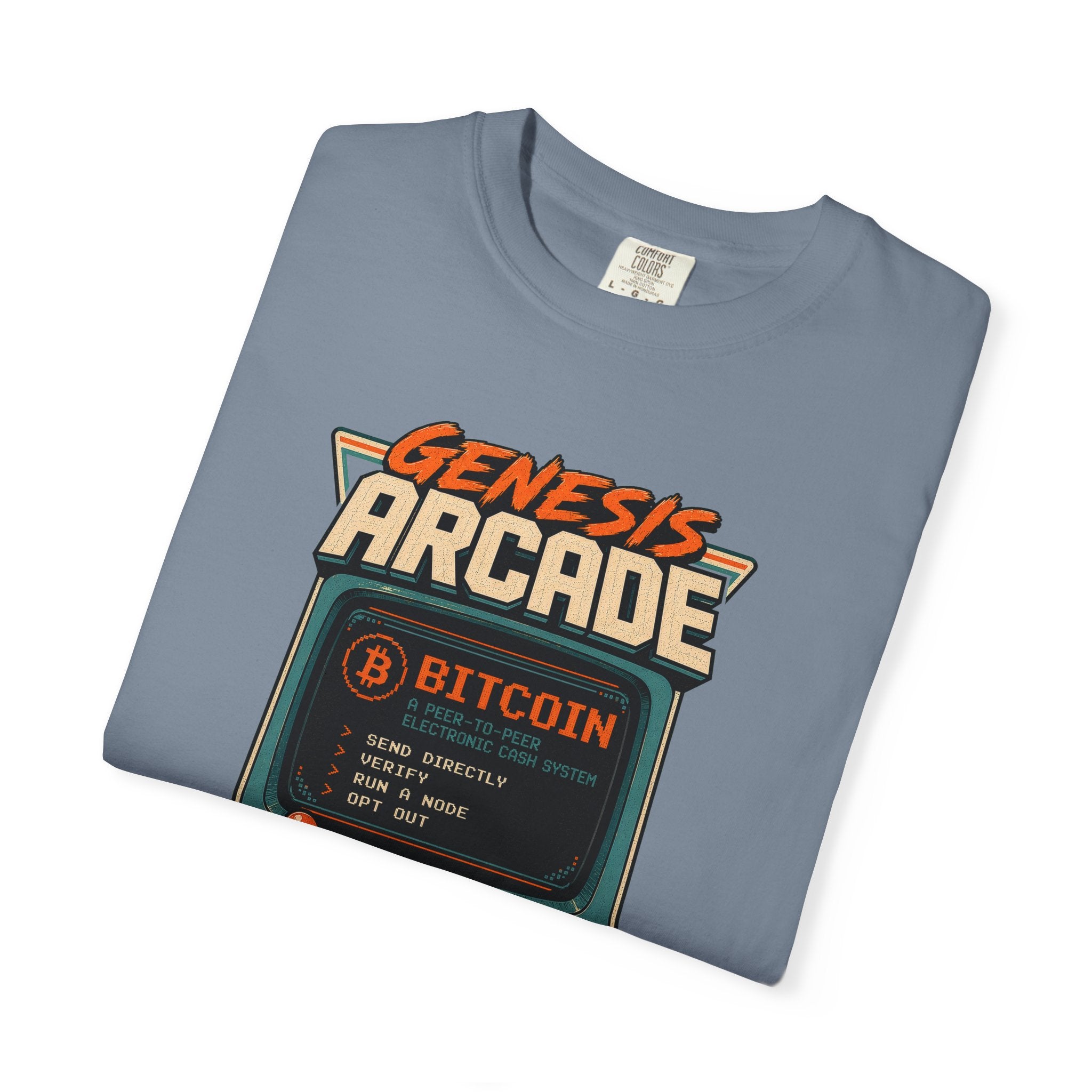 Bitcoin Genesis Block Heavyweight Retro Arcade T-Shirt | "Press Start" Bitcoin Tee | Comfort Colors 1717