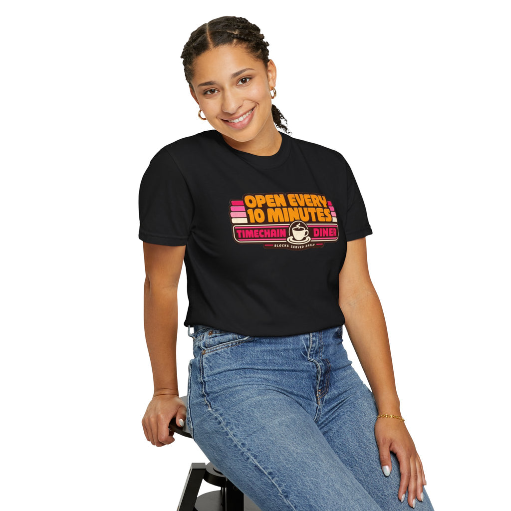 Incognito Heavyweight Open Every 10 Minutes Timechain Diner Tee | Retro Coffee T-Shirt | Comfort Colors 1717
