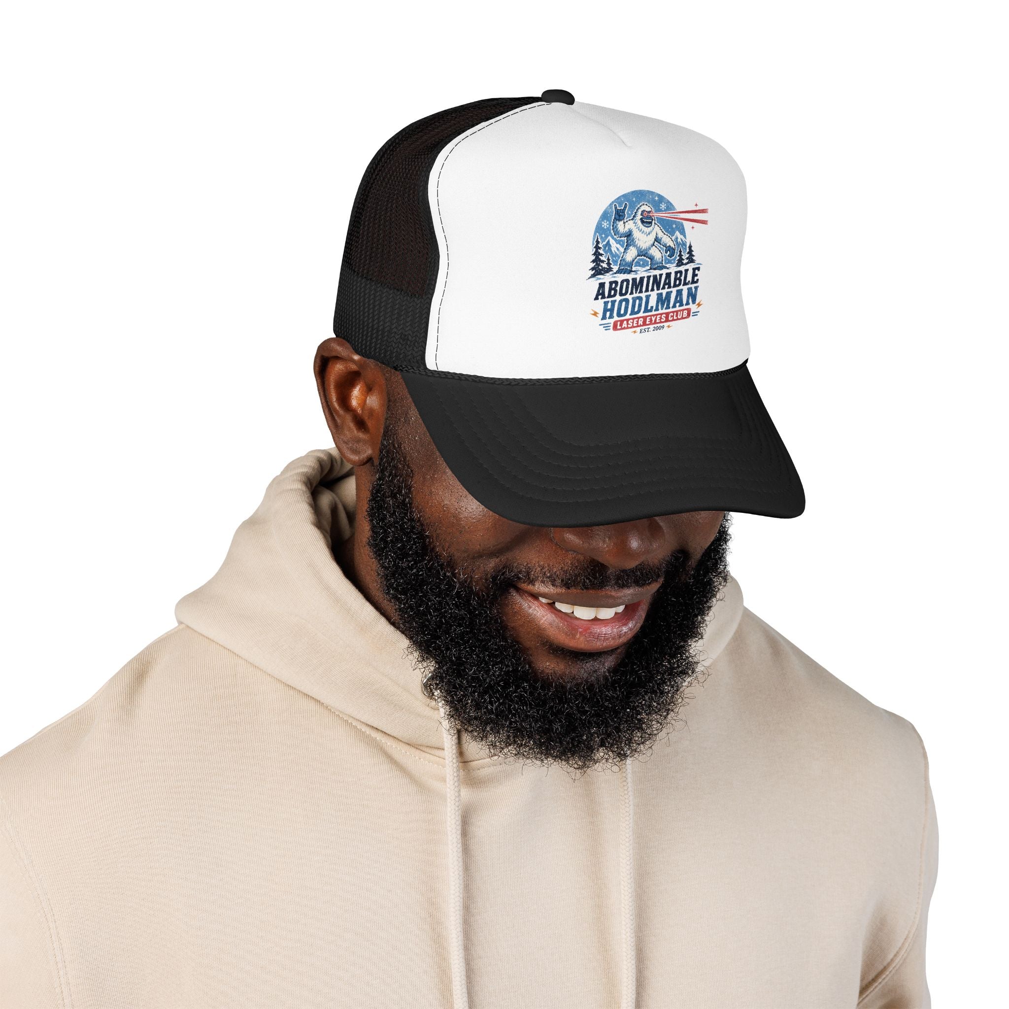 Abominable HODLman Laser Eyes Club Foam Trucker Hat