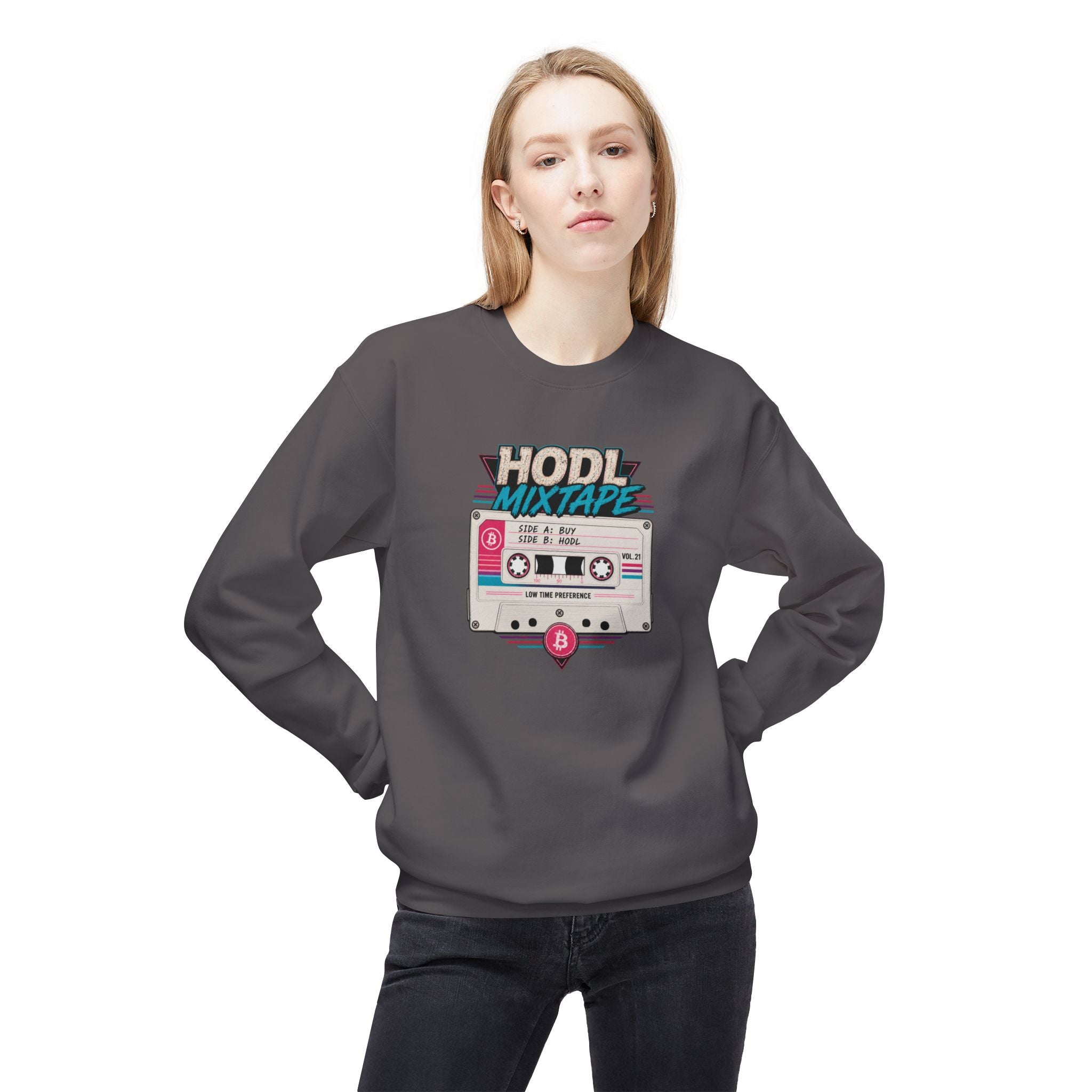 HODL Mixtape cassette design Sweatshirt | Bitcoin retro 80s style | Gildan SF000