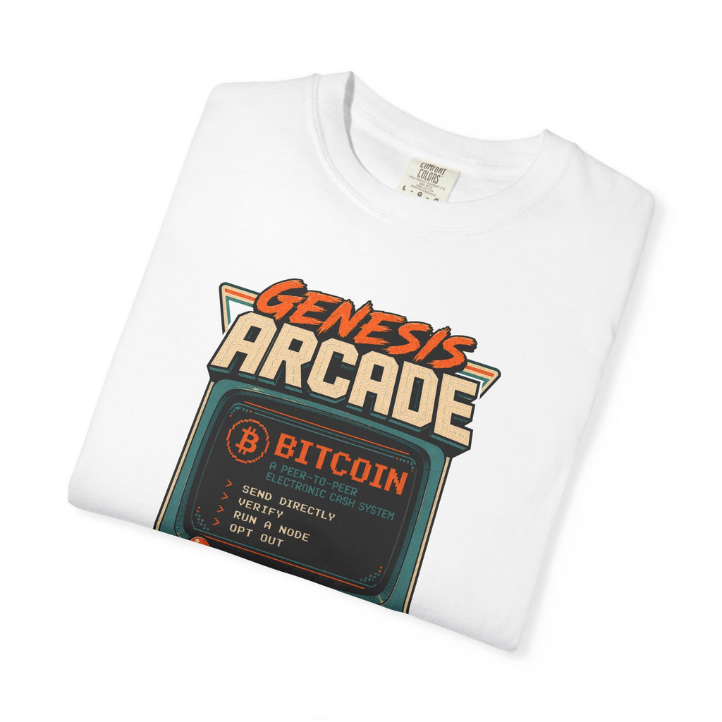Bitcoin Genesis Block Heavyweight Retro Arcade T-Shirt | "Press Start" Bitcoin Tee | Comfort Colors 1717