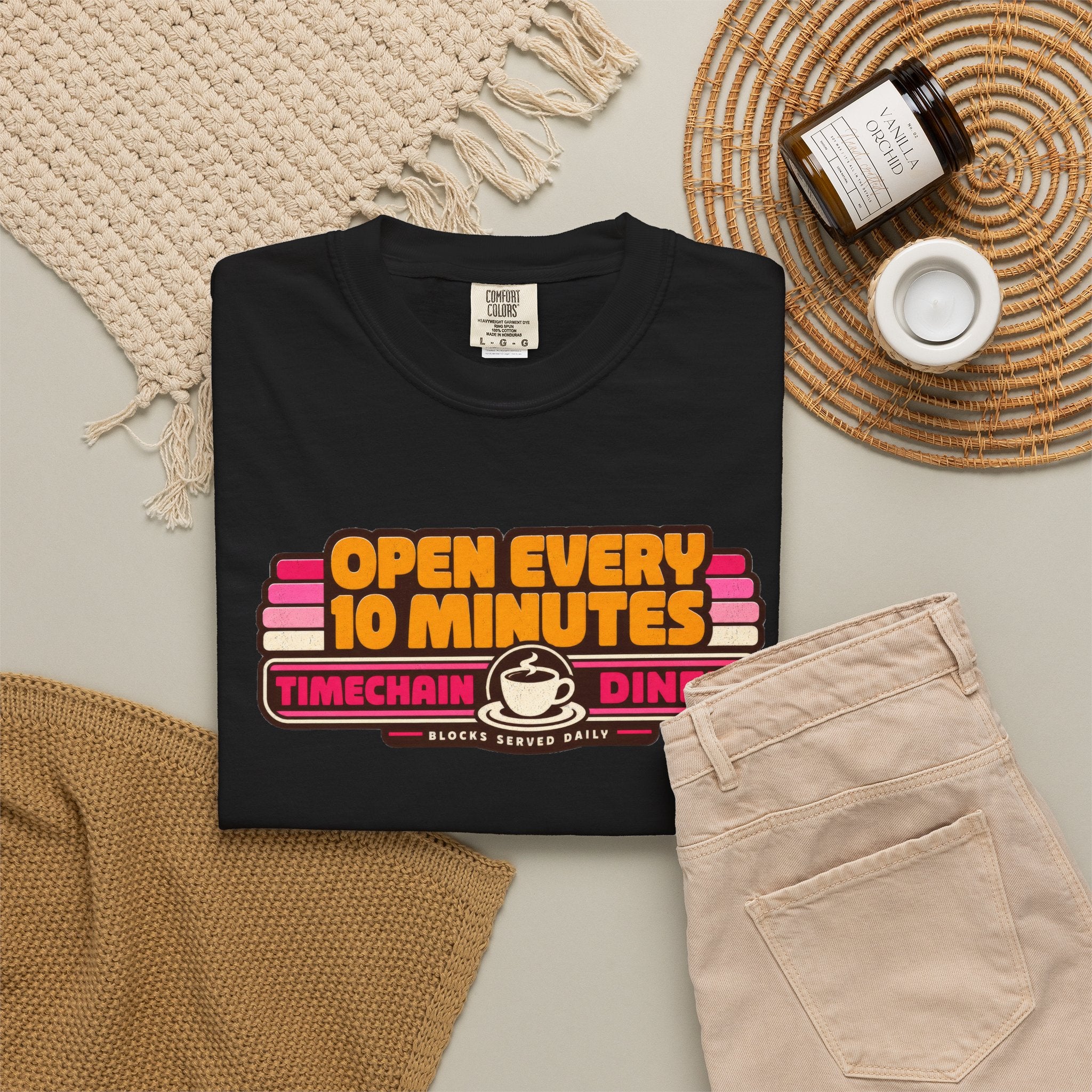 Incognito Heavyweight Open Every 10 Minutes Timechain Diner Tee | Retro Coffee T-Shirt | Comfort Colors 1717