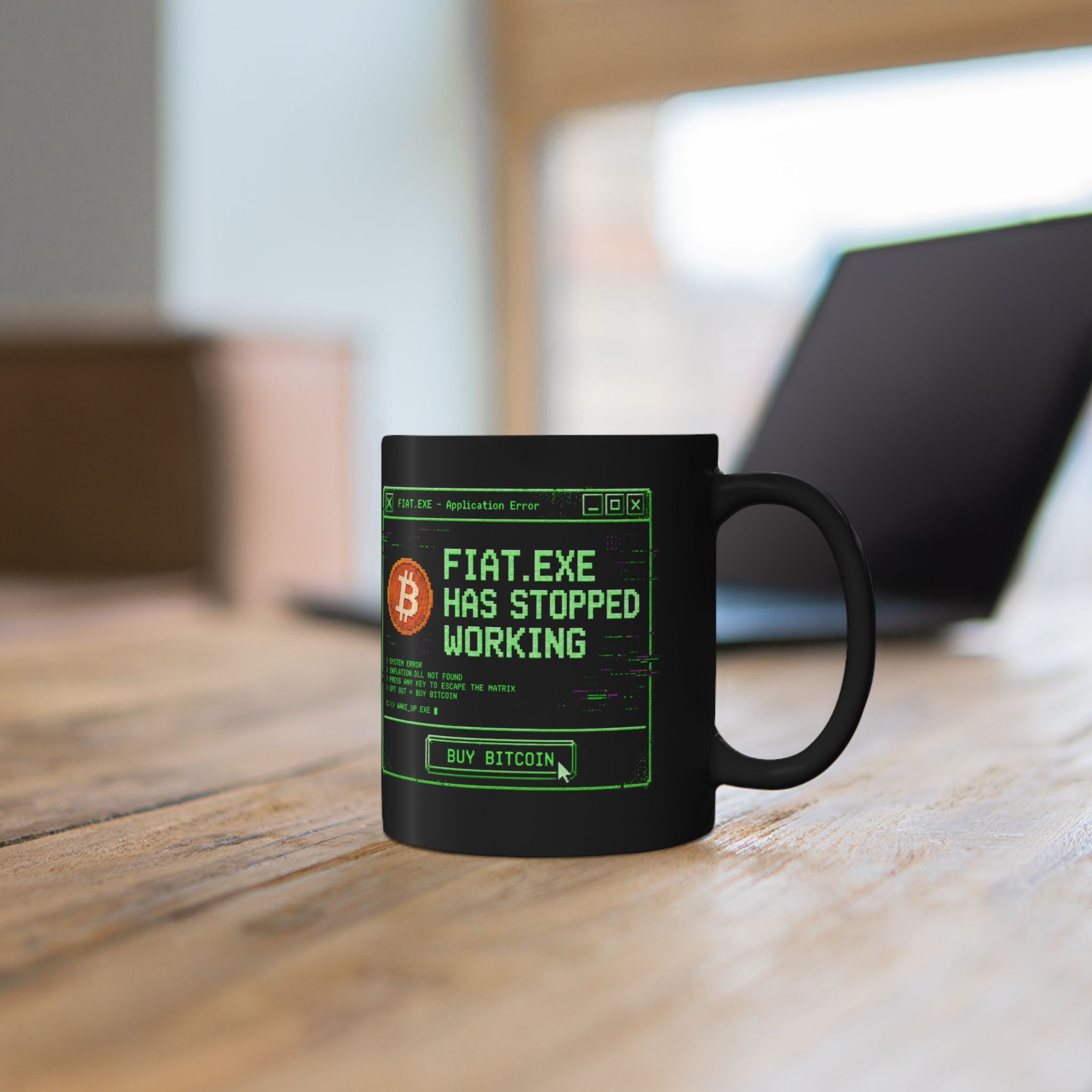 Fiat.exe Has Stopped Working Mug | Bitcoin Glitch Art Coffee Cup 11oz and 15oz