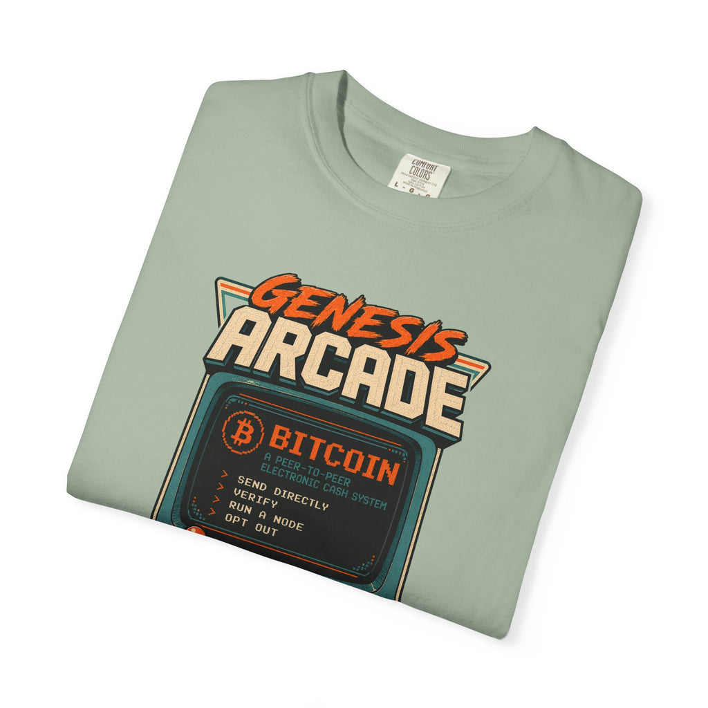 Bitcoin Genesis Block Heavyweight Retro Arcade T-Shirt | "Press Start" Bitcoin Tee | Comfort Colors 1717