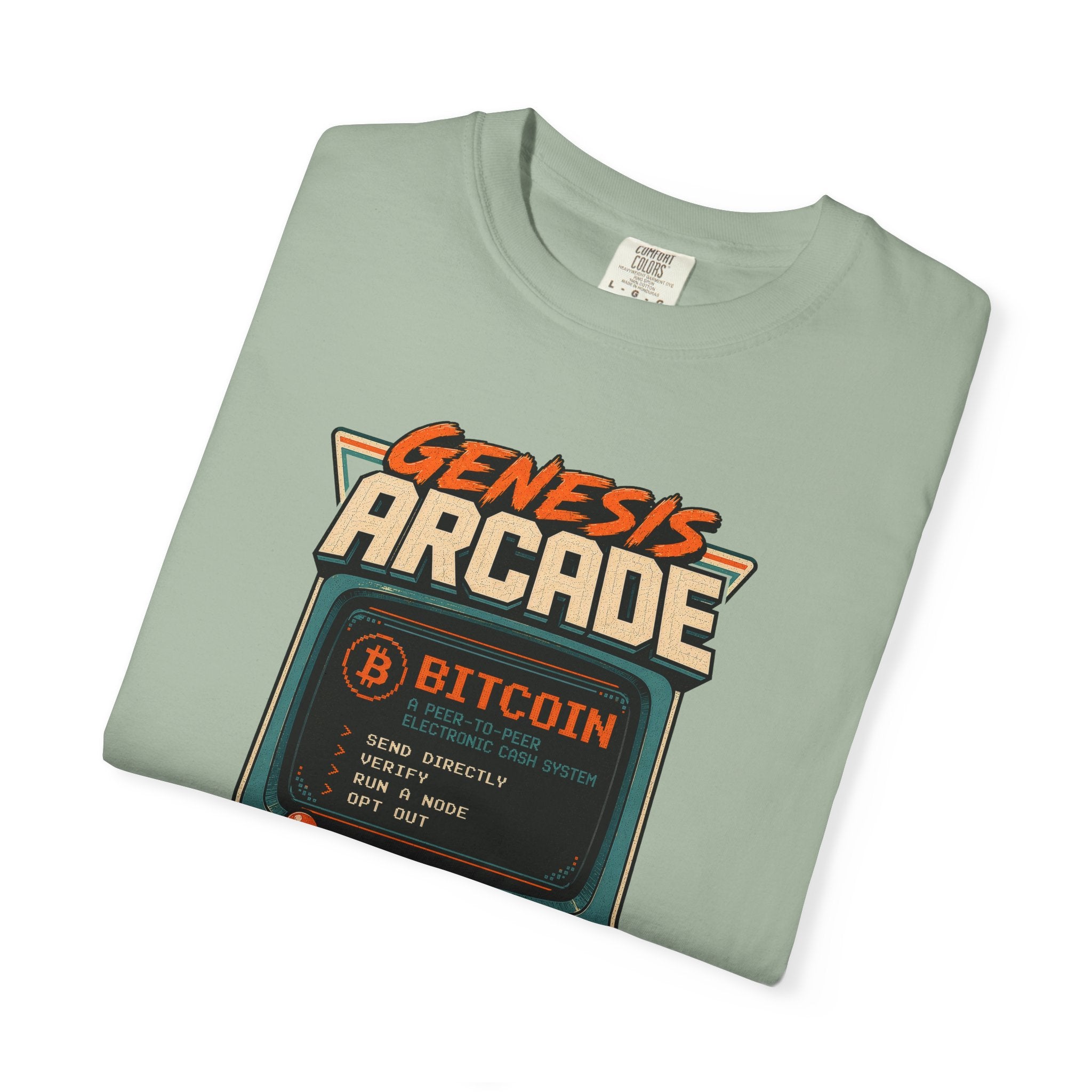 Bitcoin Genesis Block Heavyweight Retro Arcade T-Shirt | "Press Start" Bitcoin Tee | Comfort Colors 1717