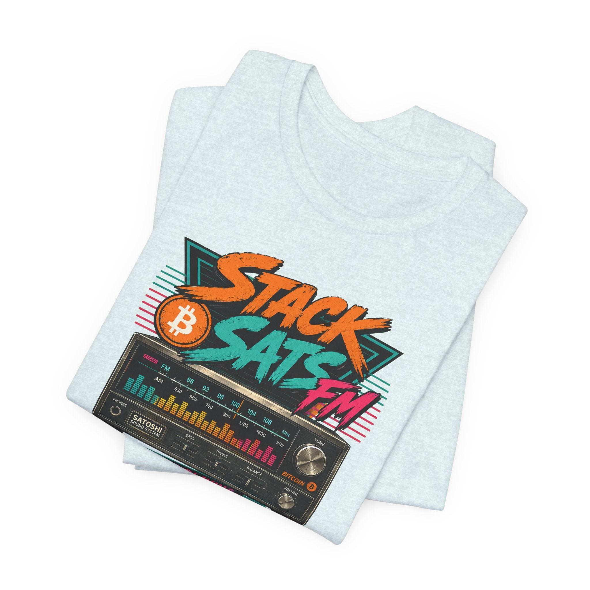 Stack Sats FM Radio cassette graphic T-shirt | Bitcoin hard money 80s retro Tee | Bella Canvas 3001