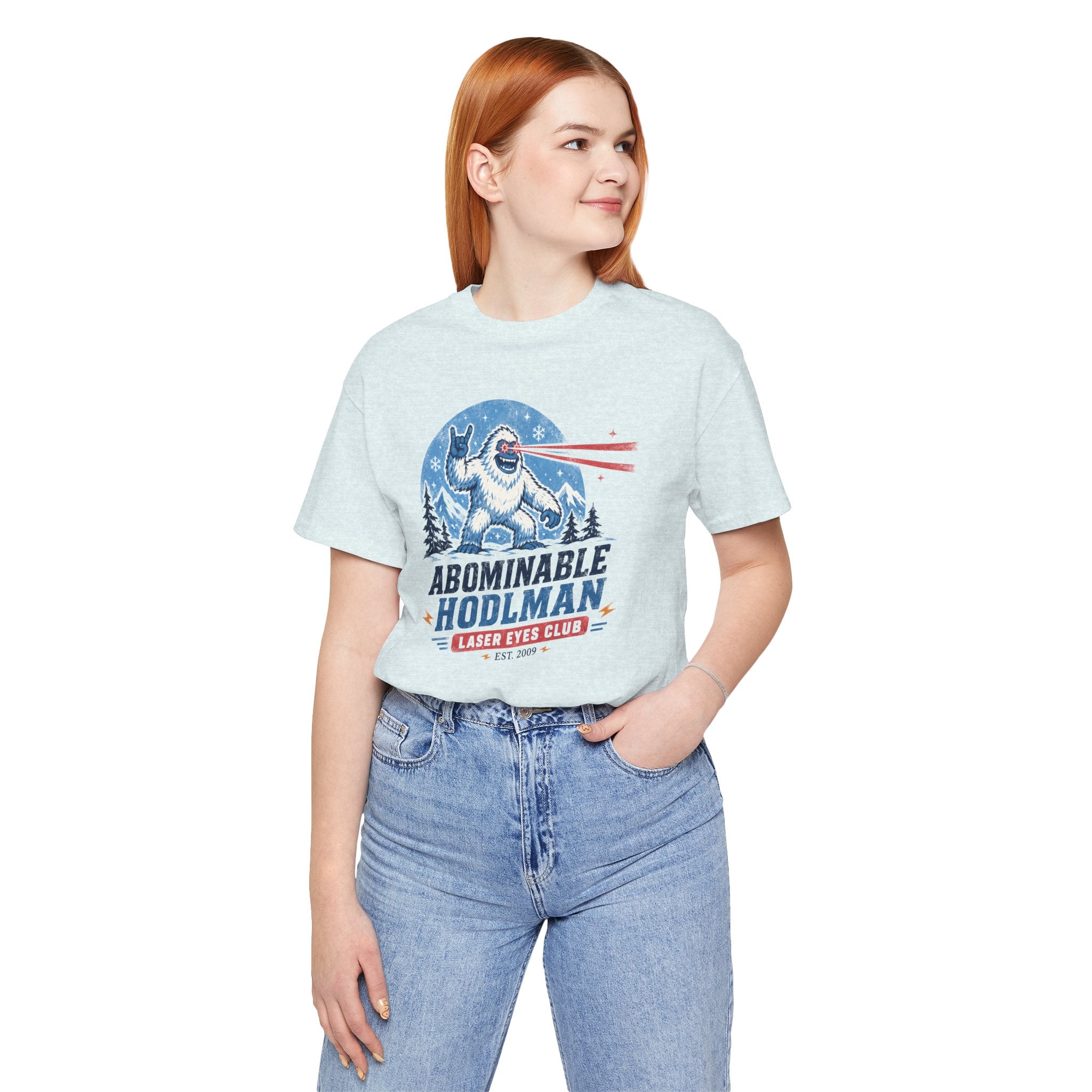 Abominable Hodlman Laser Eyes Club Bitcoin Tee | Yeti Holiday Shirt | Bella Canvas 3001