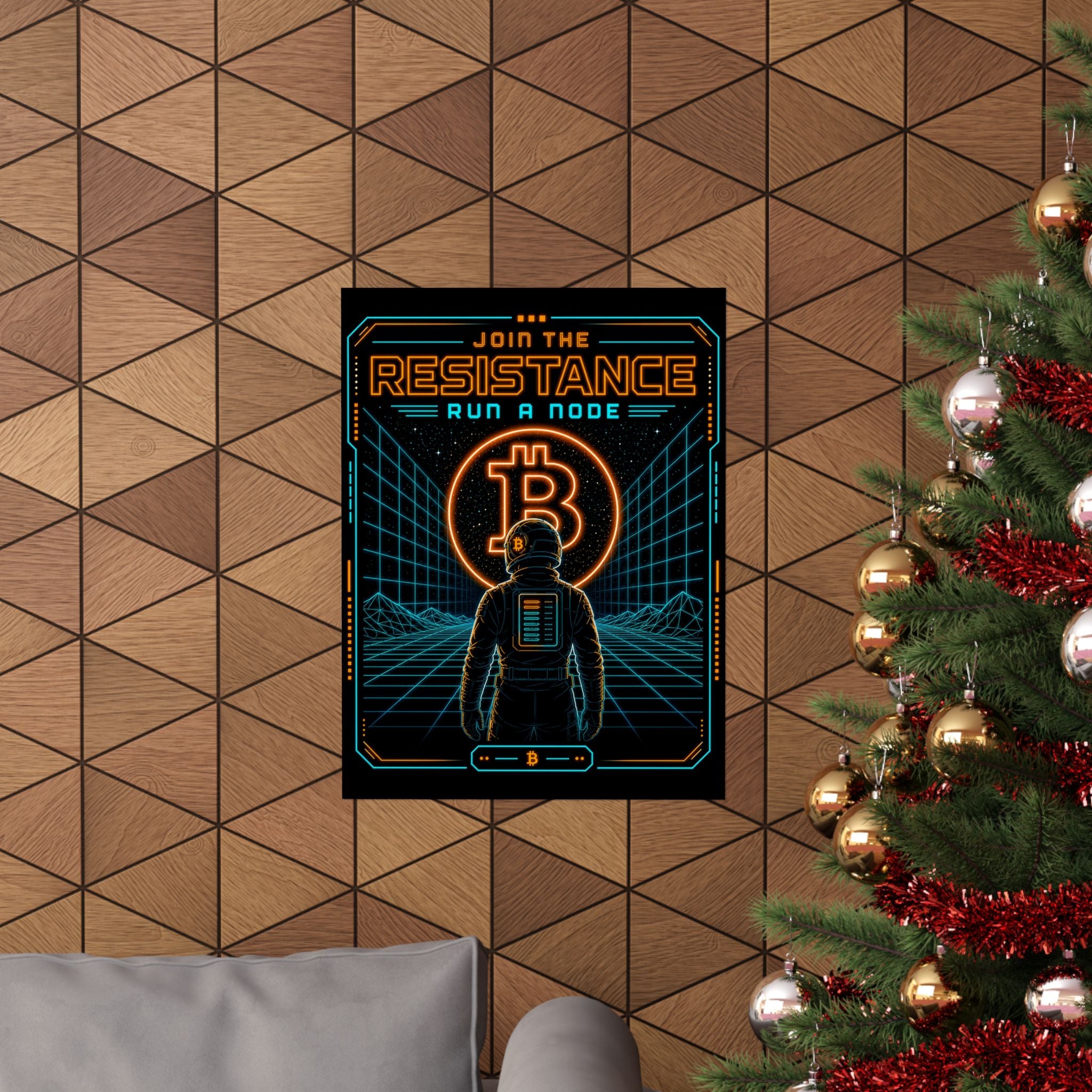 Bitcoin Join the Resistance Poster | Retro Neon Run a Node’ Matte Vertical Poster