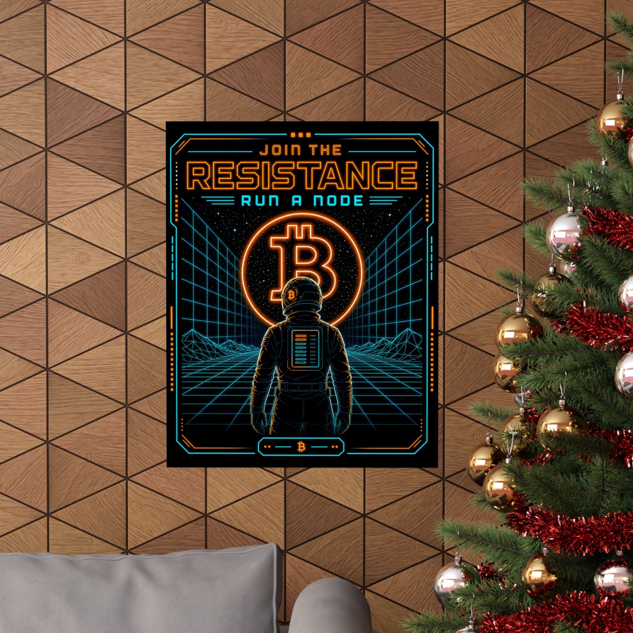 Bitcoin Join the Resistance Poster | Retro Neon Run a Node’ Matte Vertical Poster